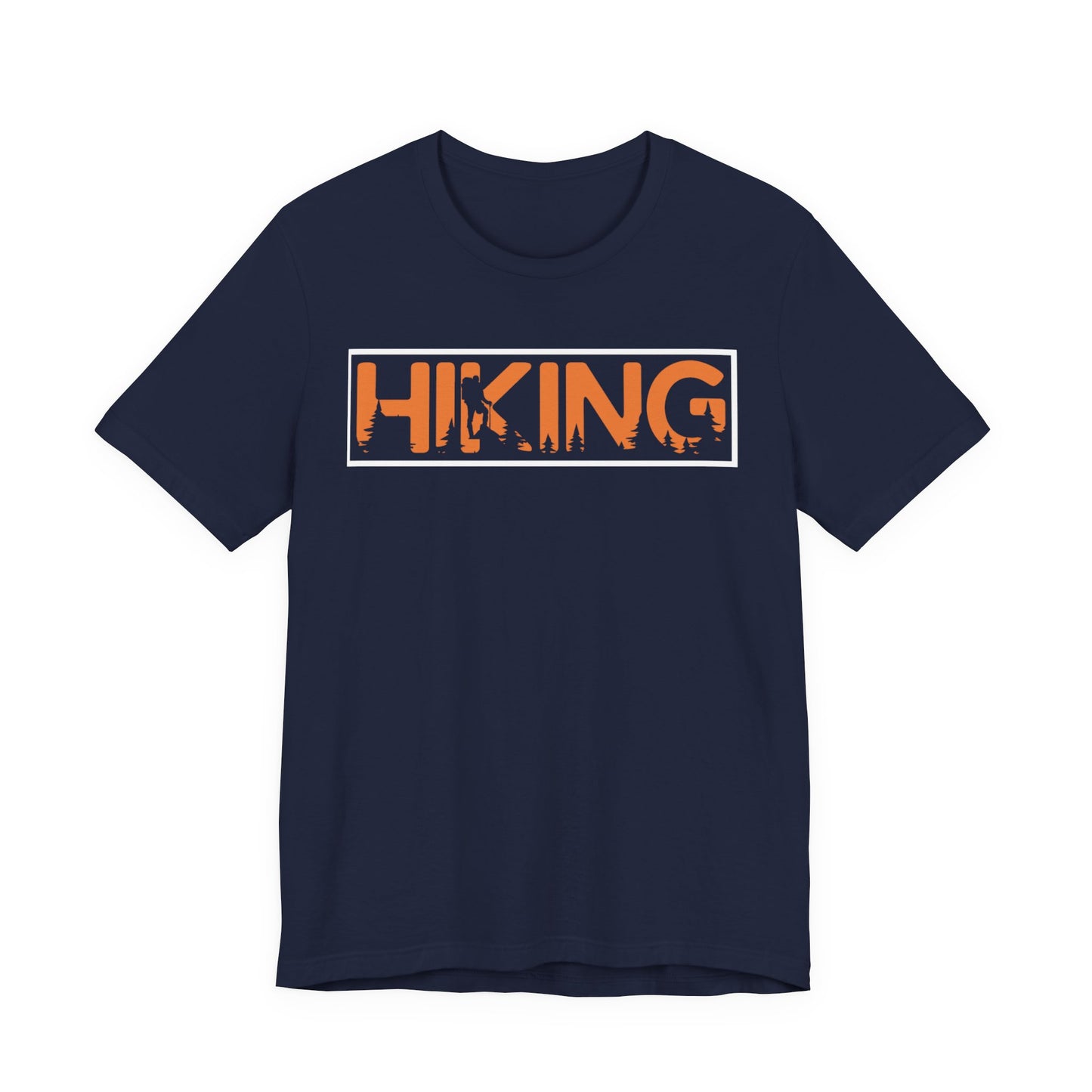 Hiking Graphic Tee — Bold Orange "HIKING" Logo T-Shirt for Outdoor Lovers