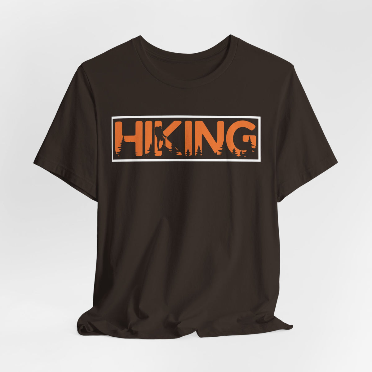 Hiking Graphic Tee — Bold Orange "HIKING" Logo T-Shirt for Outdoor Lovers