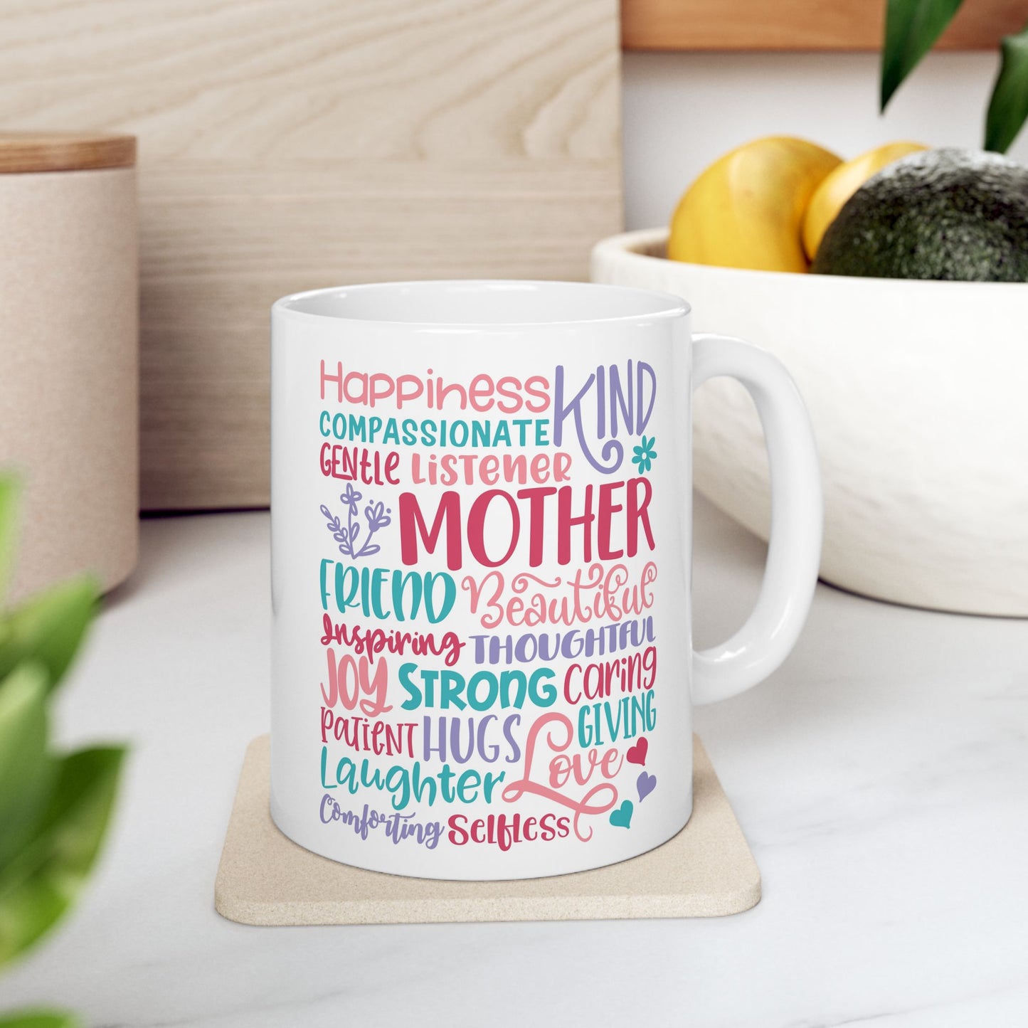 Mother Words Ceramic Mug — 'Kind, Gentle, Loving' Sentimental Mother's Day Gift (11oz & 15oz)