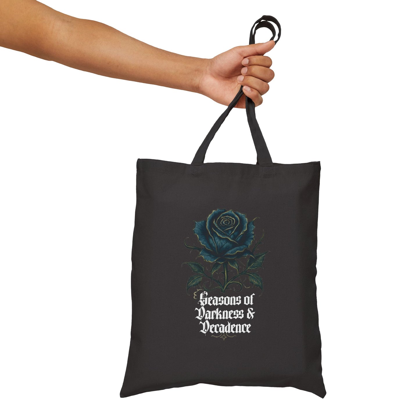 Rose Graphic Tote Bag — "Seasons of Darkness & Decadence" Cotton Canvas Market Tote