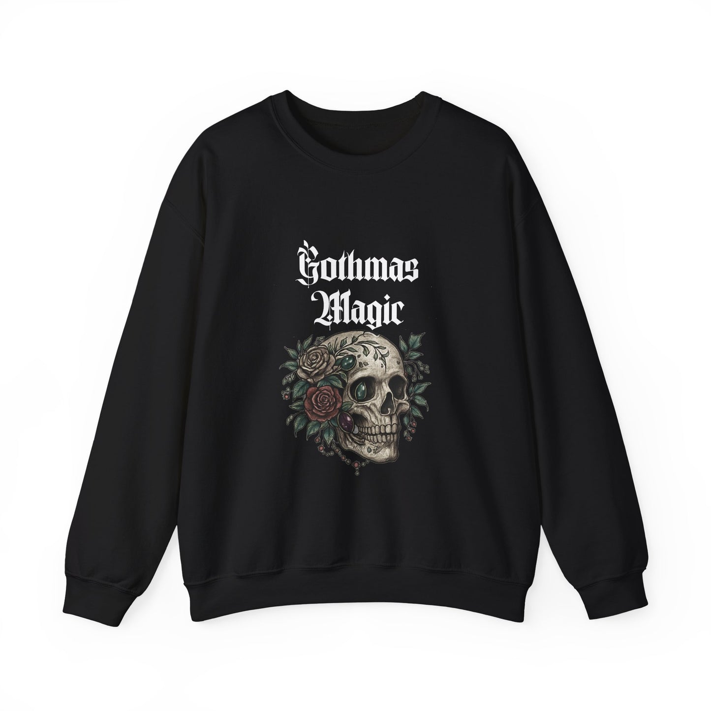 Crewneck Sweatshirt — Gothmas Magic Skull & Roses Holiday Gothic Pullover
