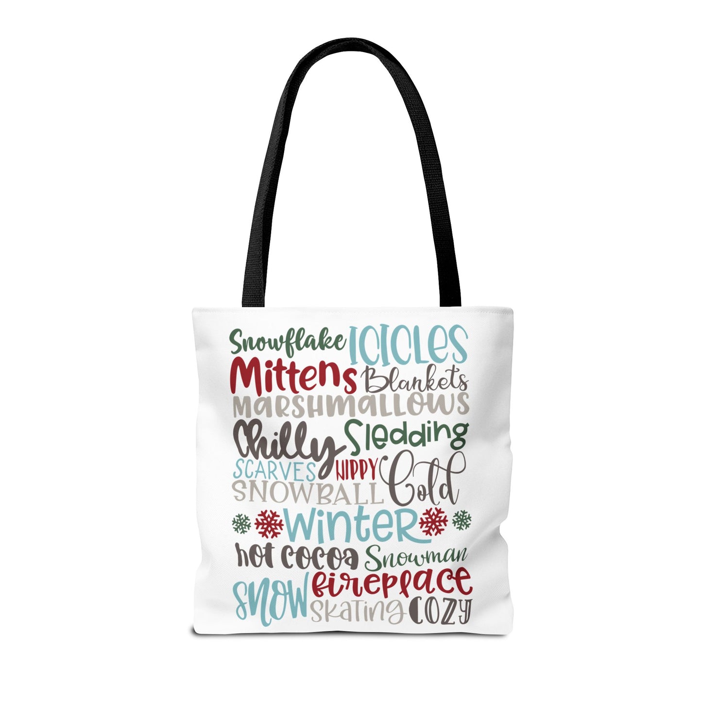 Winter Word Riot Tote Bag — Bold Typographic Holiday Tote