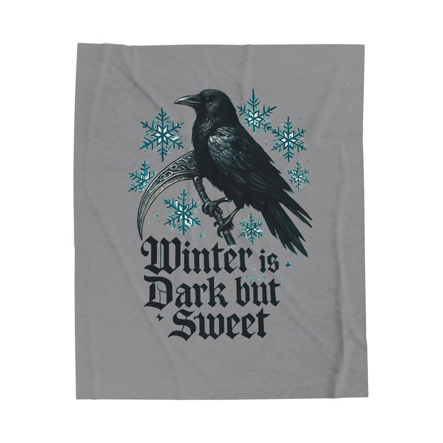 Velveteen Blanket - 'Winter is Dark but Sweet' Raven Snowflake Plush Throw
