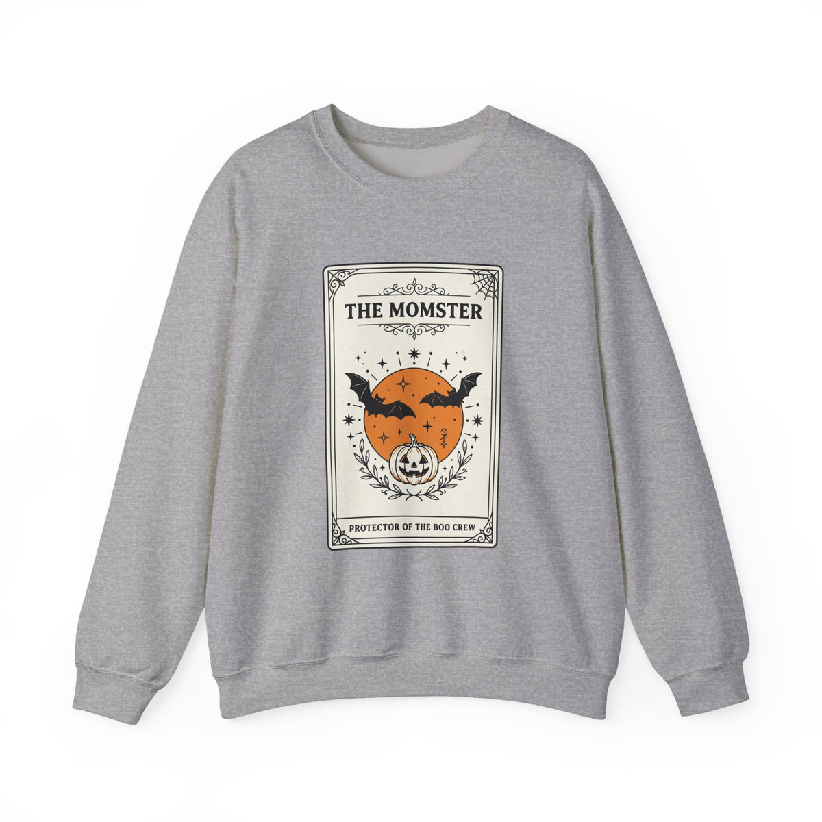 Momster Halloween Crest Crewneck Sweatshirt | bats, pumpkin, gothic vintage