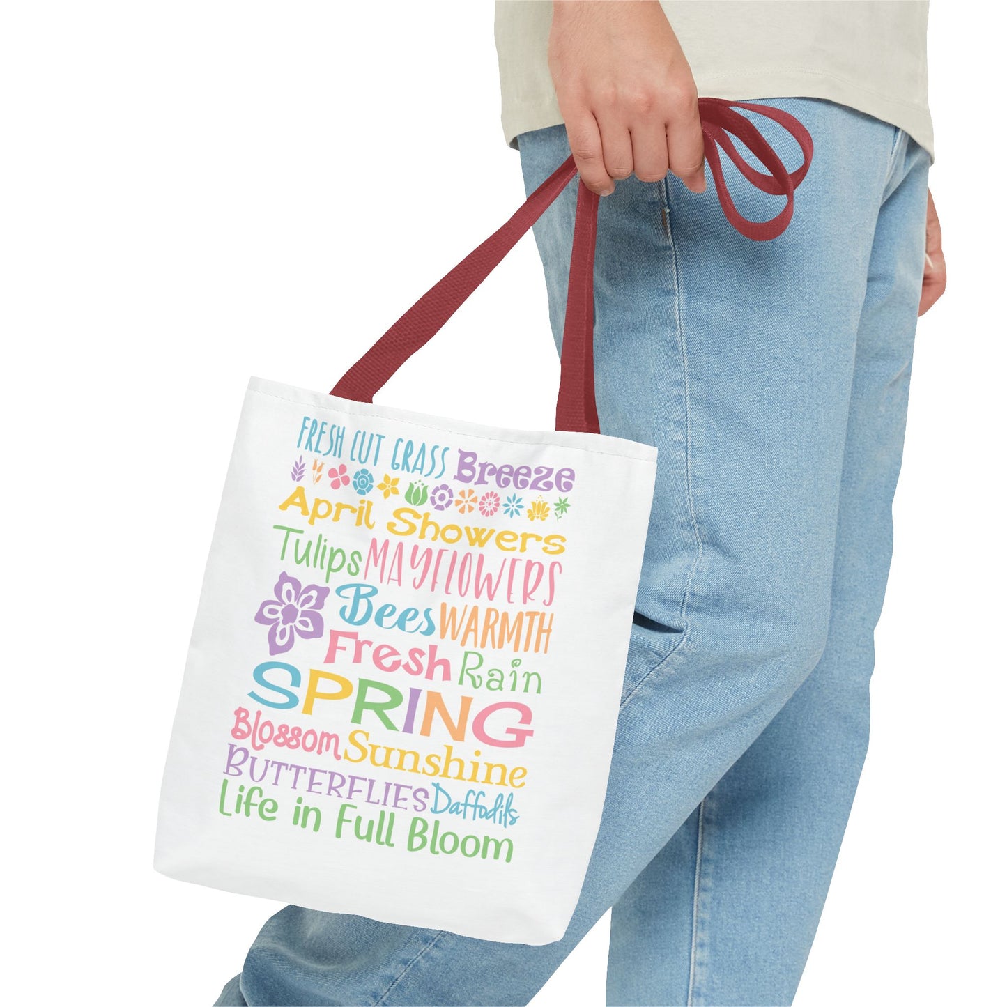 Spring Words Tote Bag — Pastel Floral Typography Tote