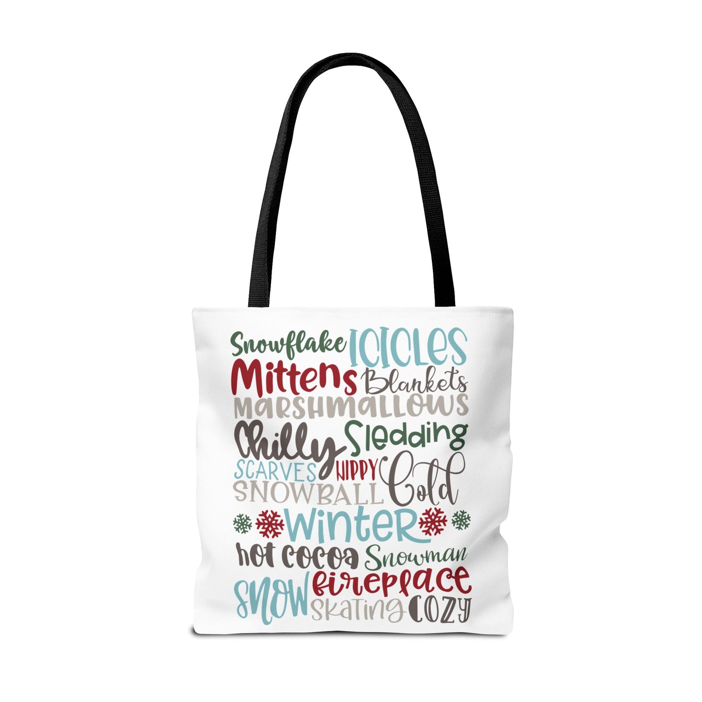 Winter Word Riot Tote Bag — Bold Typographic Holiday Tote