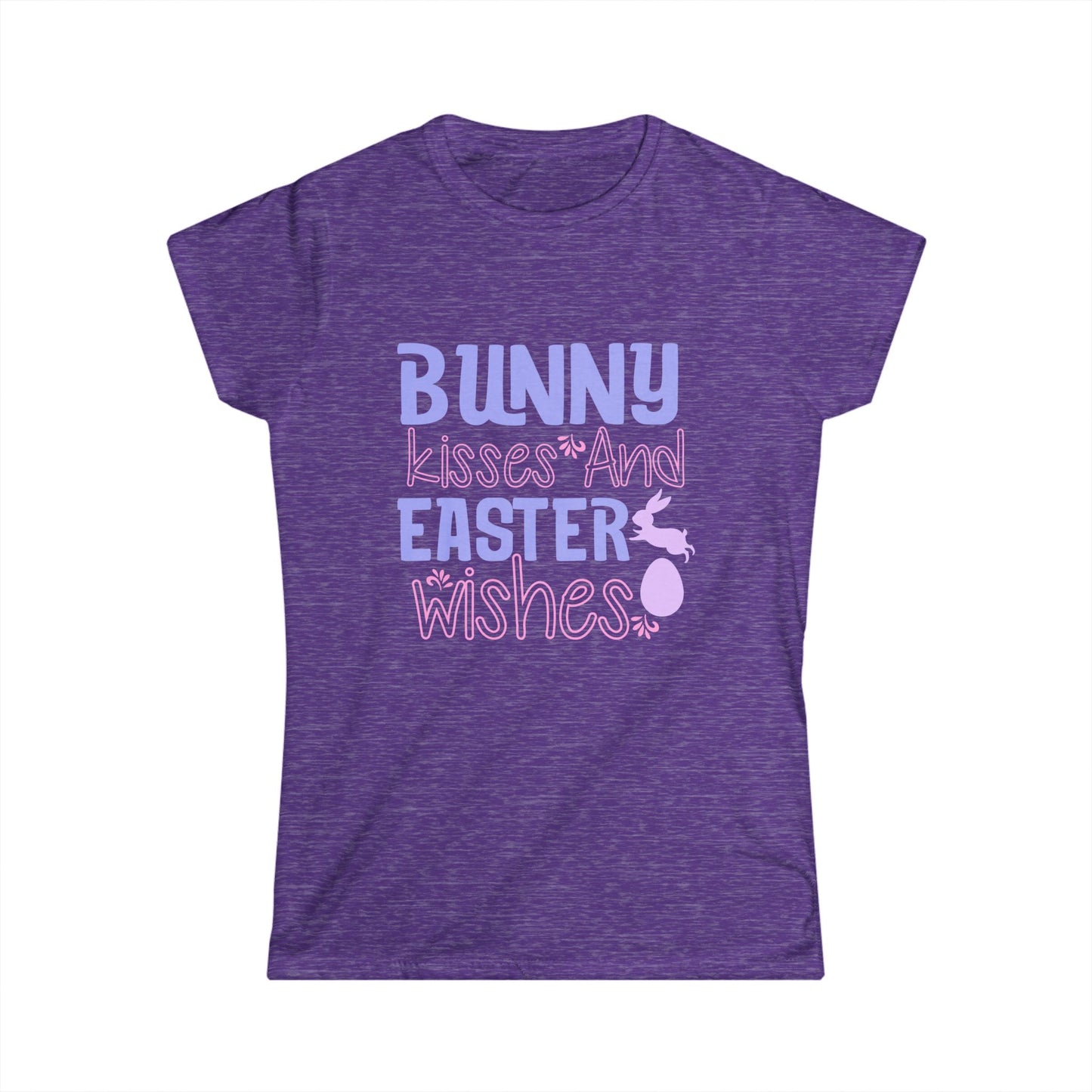 Bunny Kisses and Easter Wishes Women's Softstyle T-shirt, Cute Pastel Tee for Easter Celebrations, Perfect Gift for Her