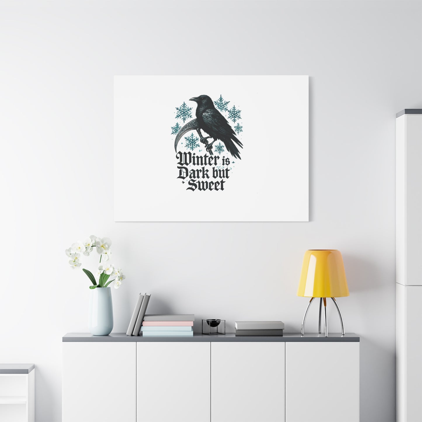 Raven Winter Canvas Art — “Winter is Dark but Sweet” Stretched Matte Print