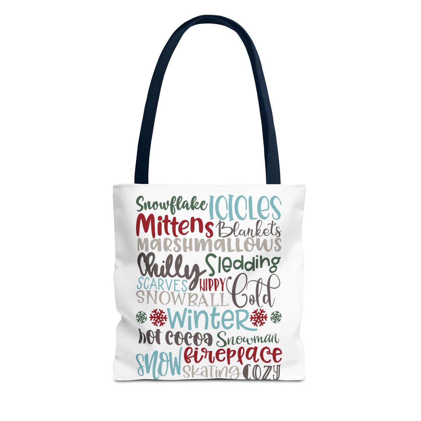 Winter Word Riot Tote Bag — Bold Typographic Holiday Tote