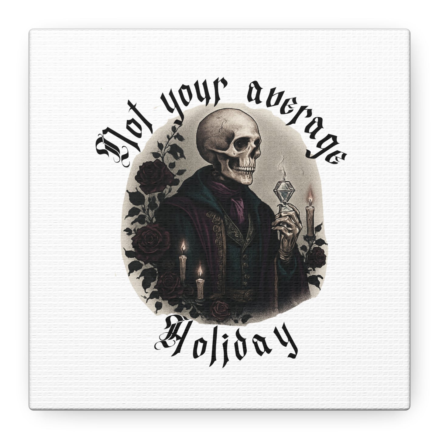 Not Your Average Holiday Canvas Wall Art — Gothic Skull Skeleton with Candles & Roses