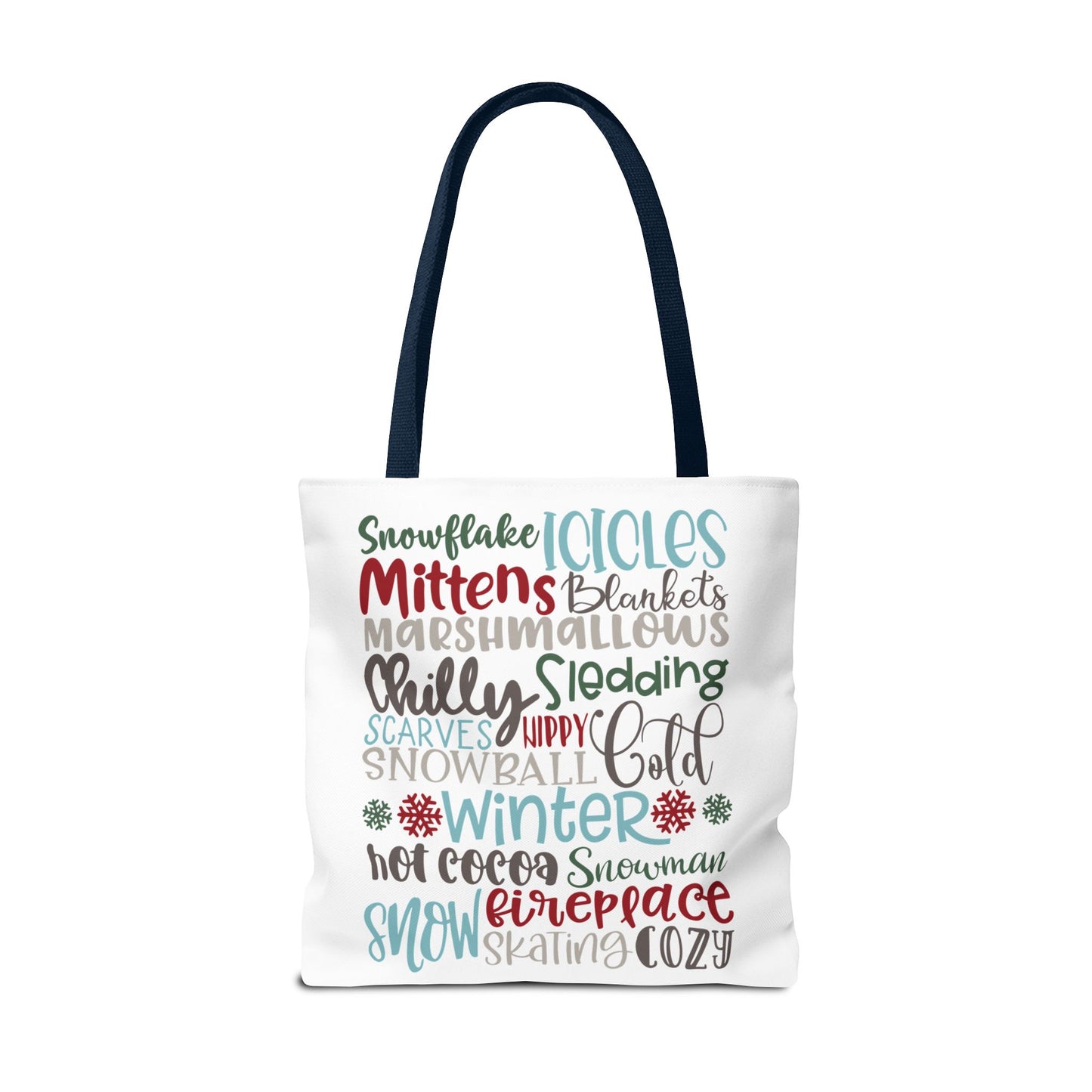 Winter Word Riot Tote Bag — Bold Typographic Holiday Tote