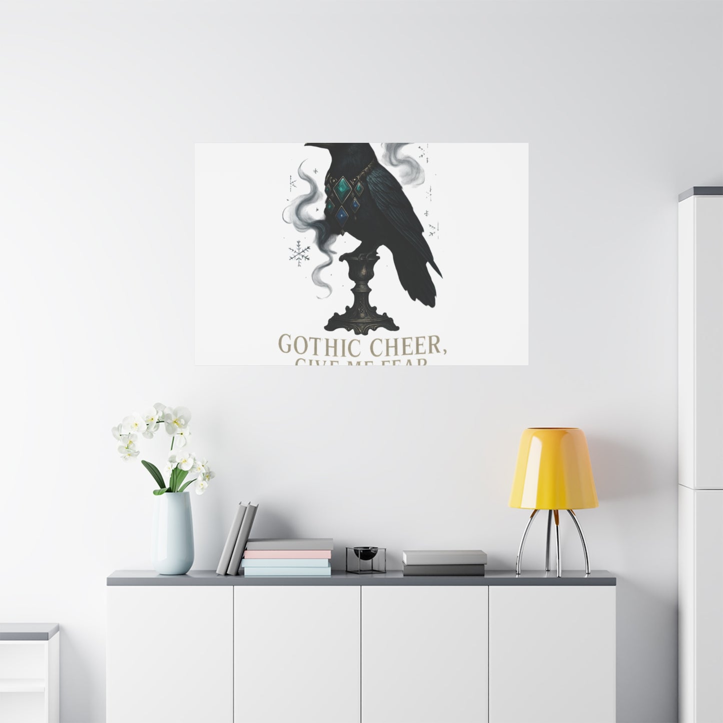 Gothic Raven Canvas Art – “Gothic Cheer, Give Me Fear” Matte Stretched Wall Decor
