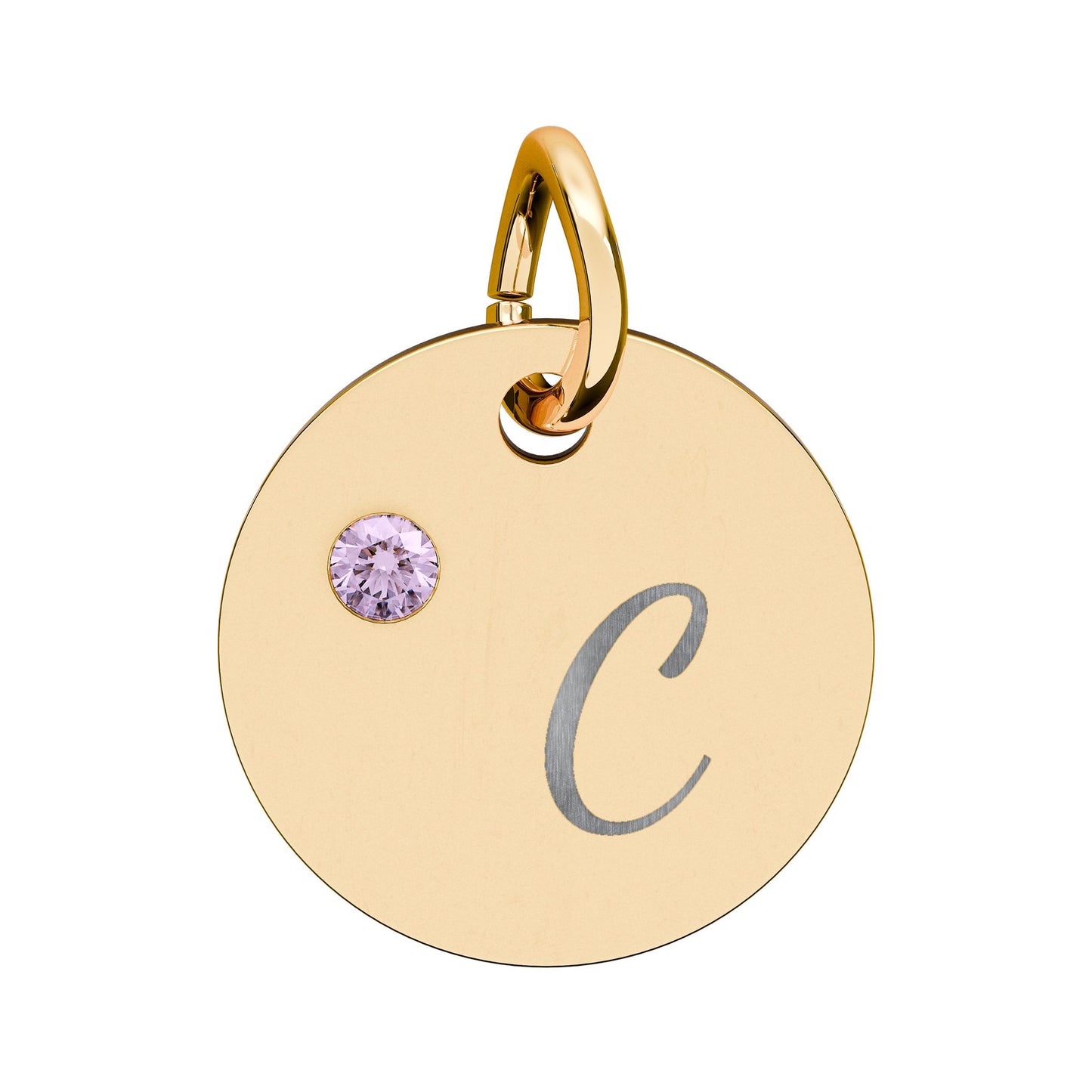 Engravable Birthstone Circle Charm — Personalized Initial & Birthstone Pendant