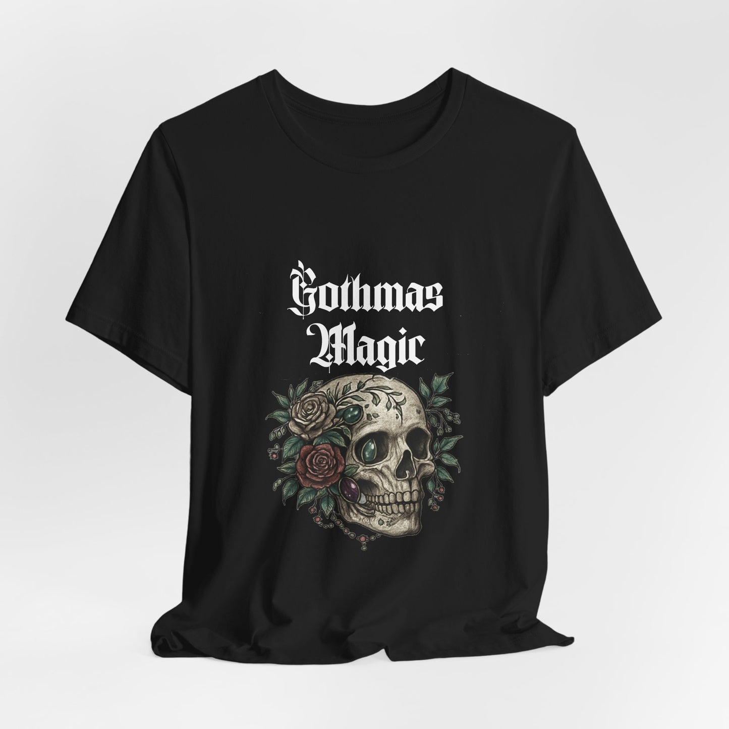 Gothmas Magic Skull Tee — Gothic Holiday Skull & Rose T-Shirt
