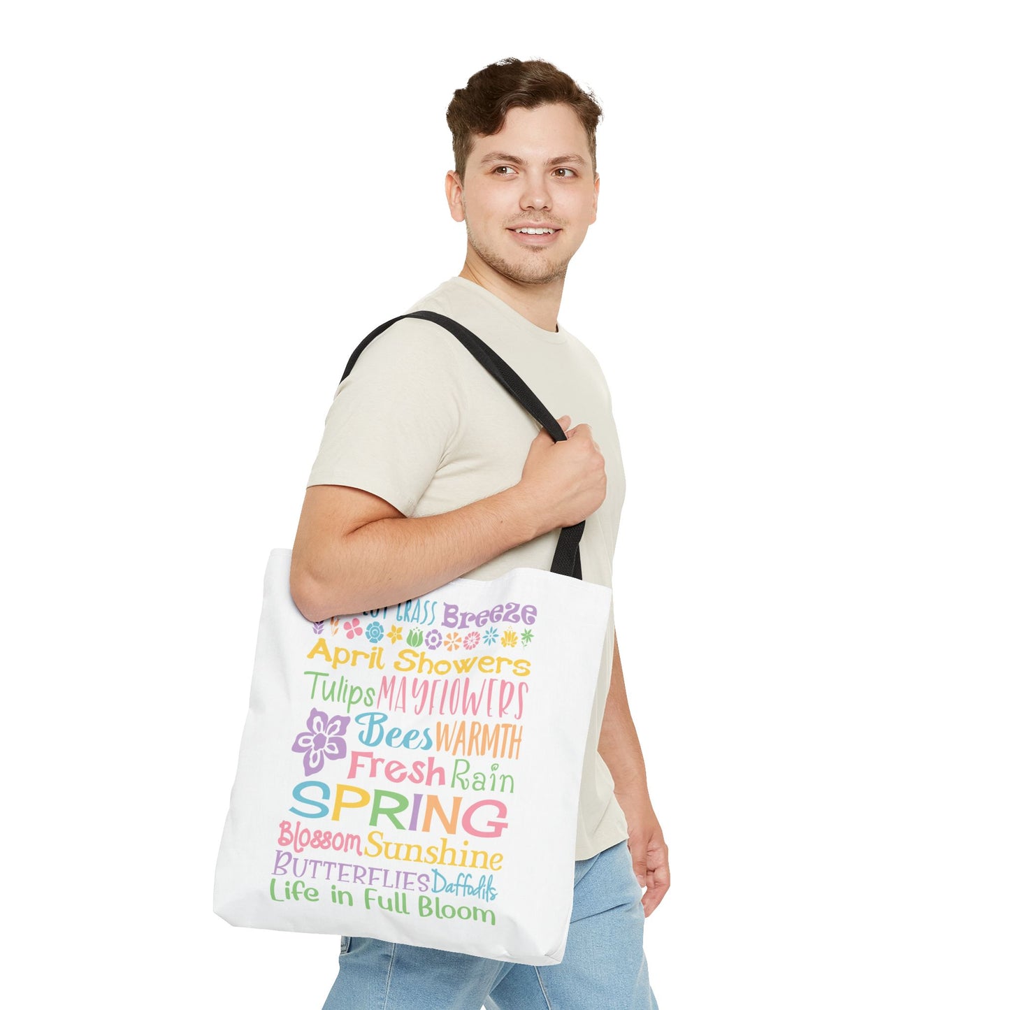 Spring Words Tote Bag — Pastel Floral Typography Tote