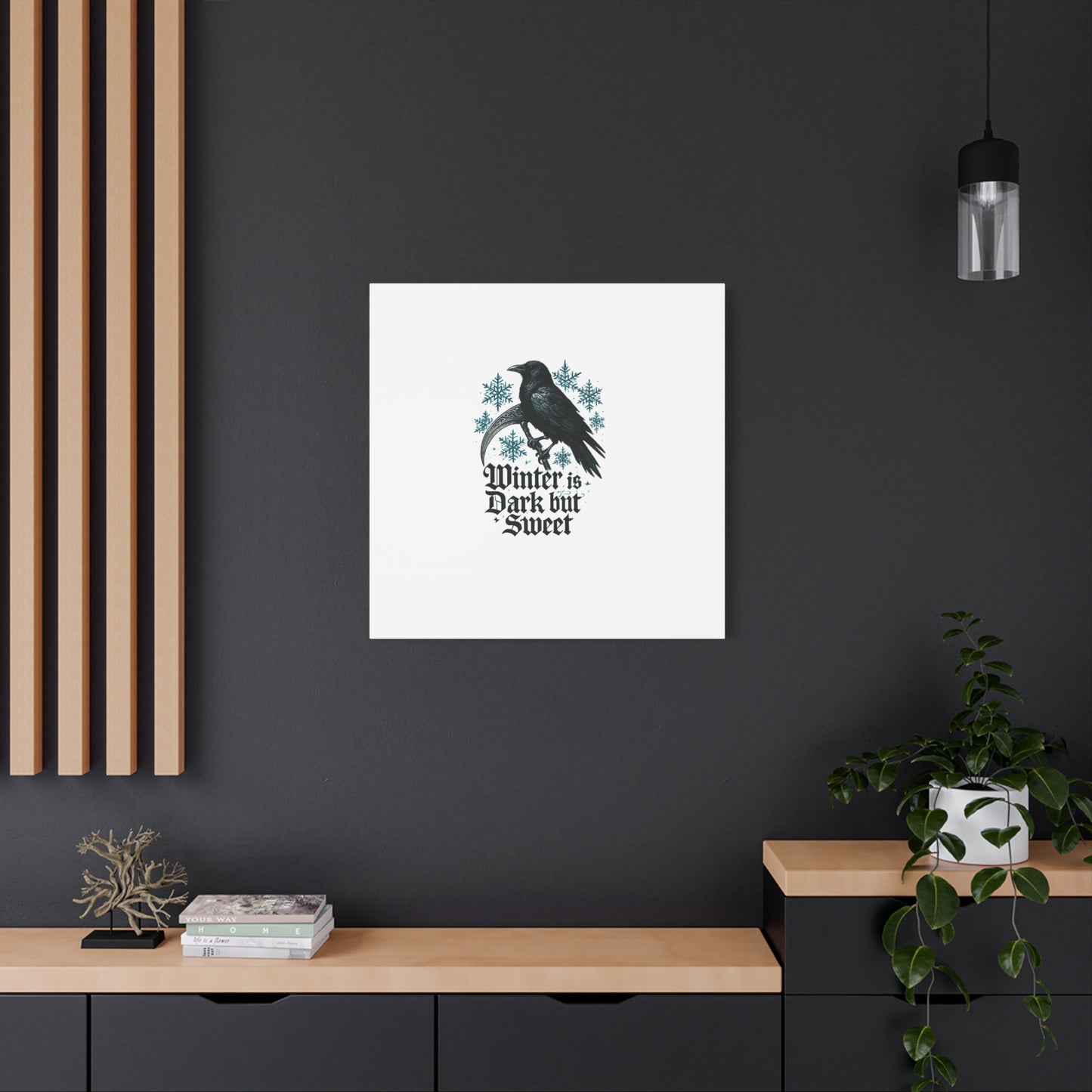 Raven Winter Canvas Art — “Winter is Dark but Sweet” Stretched Matte Print