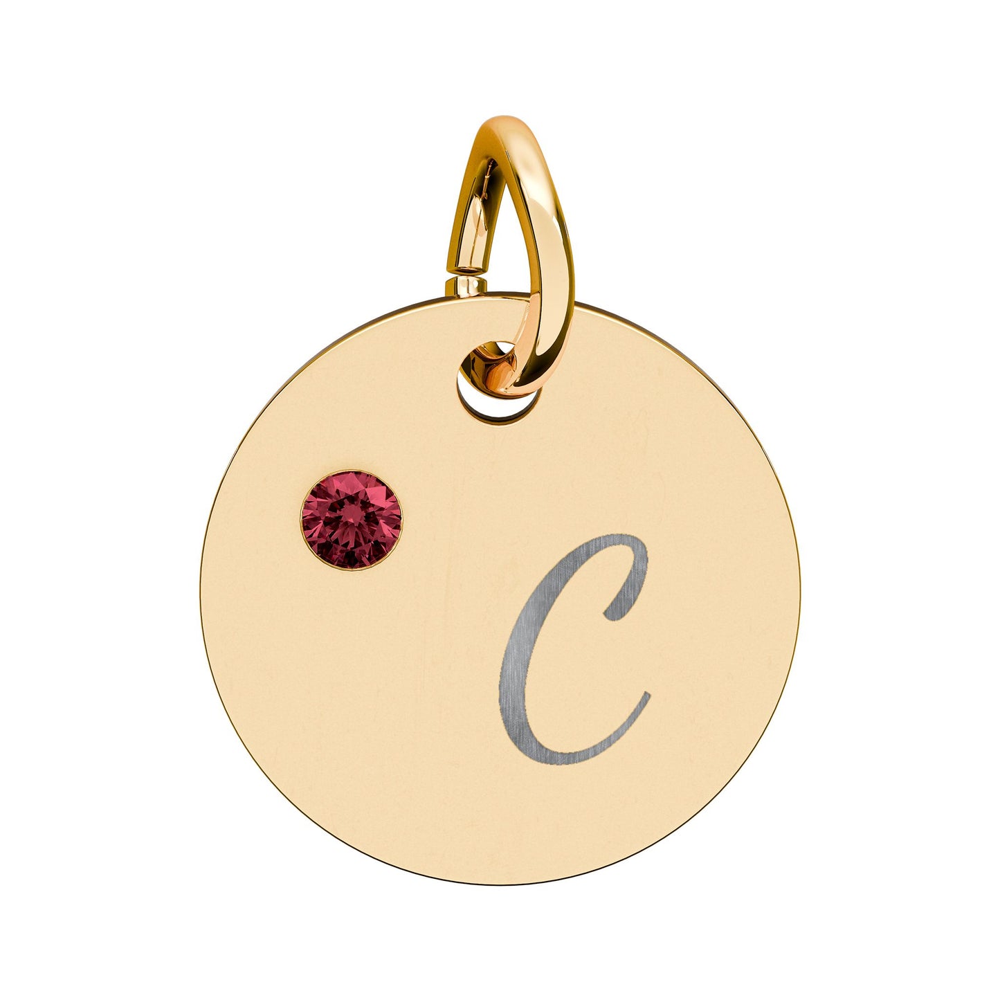 Engravable Birthstone Circle Charm — Personalized Initial & Birthstone Pendant