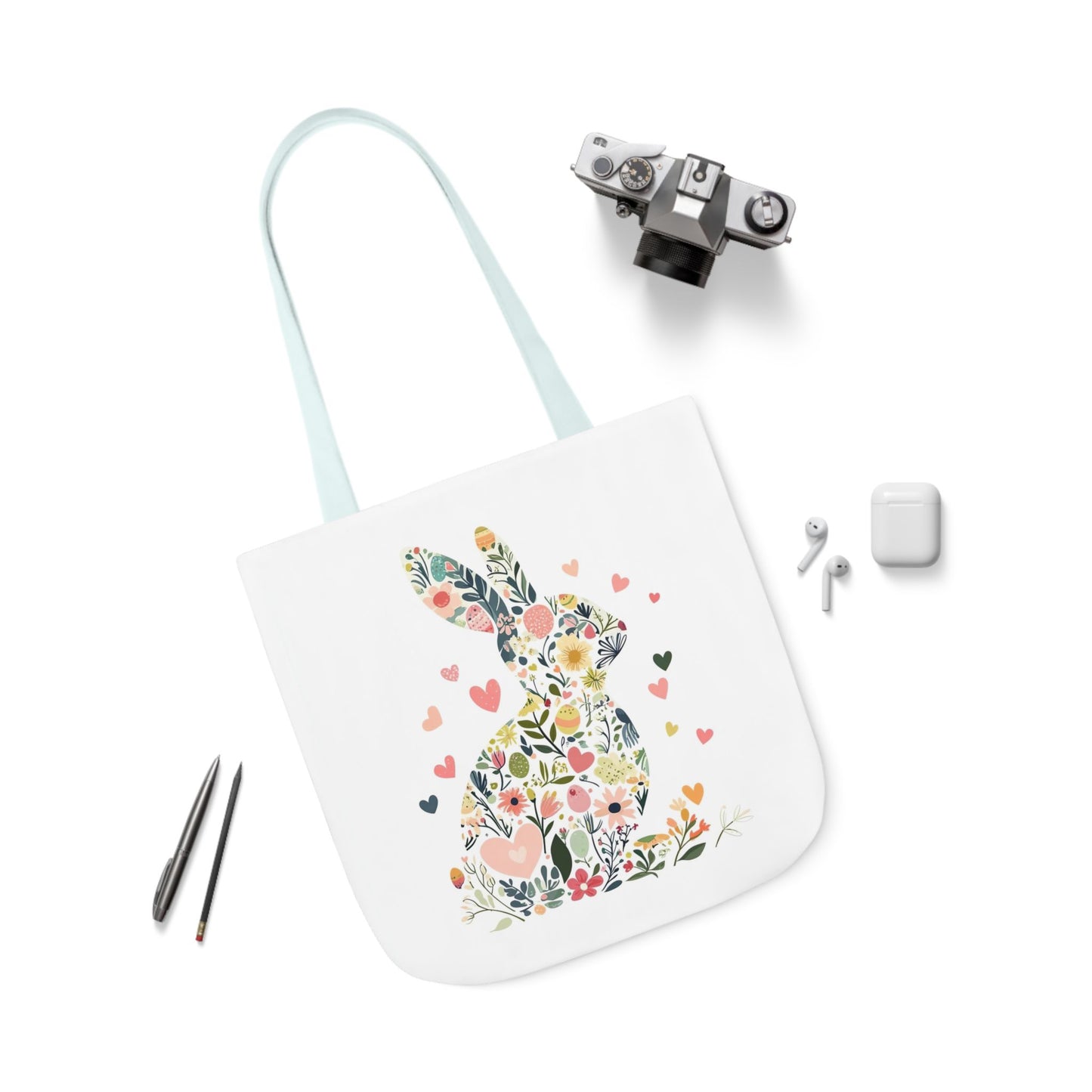Floral Bunny Canvas Tote Bag