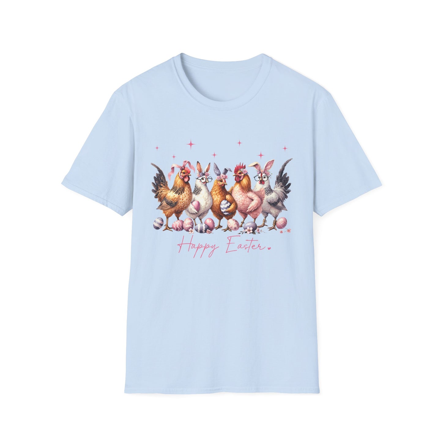 Easter Hens T-Shirt — Cute Chickens & Eggs "Happy Easter" Graphic