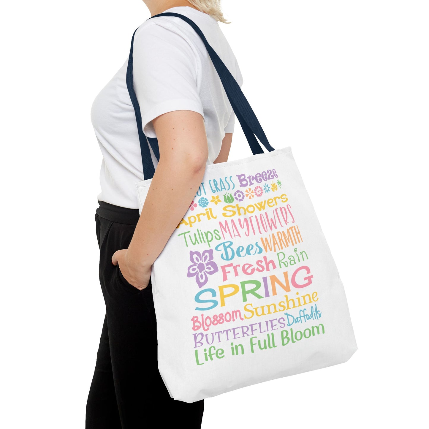 Spring Words Tote Bag — Pastel Floral Typography Tote