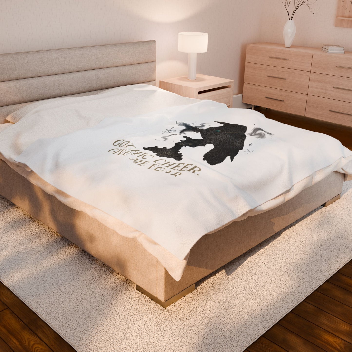 Plush Blanket — 'Gothic Cheer, Give Me Fear' Raven Velveteen Throw