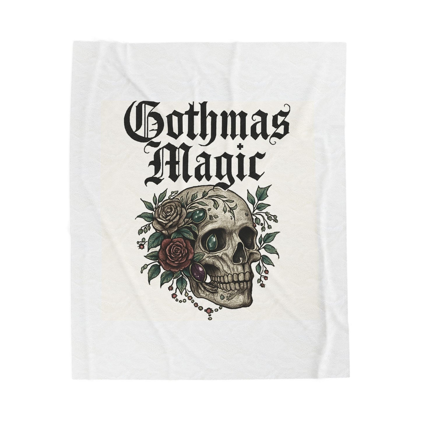 Gothmas Magic Velveteen Plush Blanket — Gothic Skull & Rose Holiday Throw