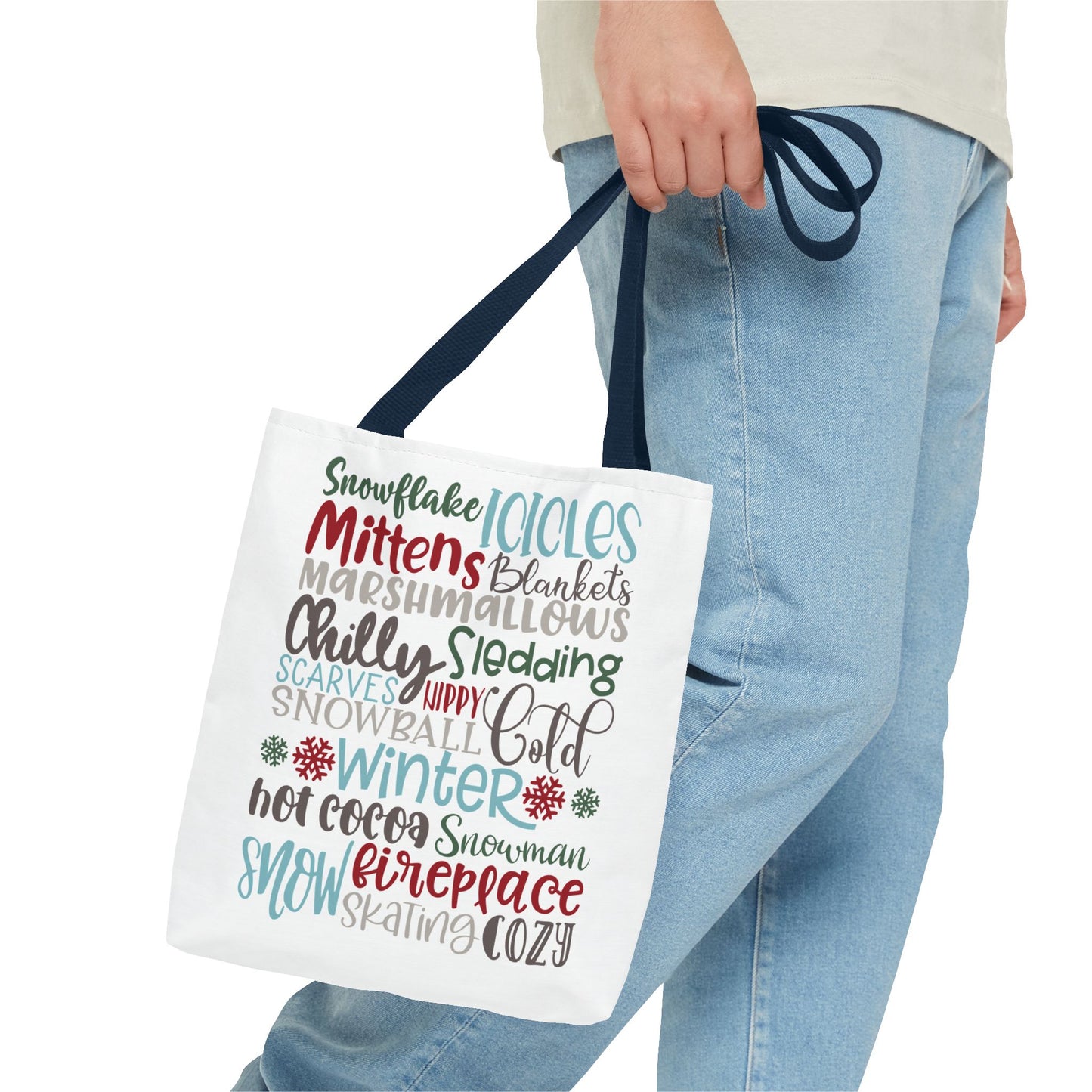 Winter Word Riot Tote Bag — Bold Typographic Holiday Tote