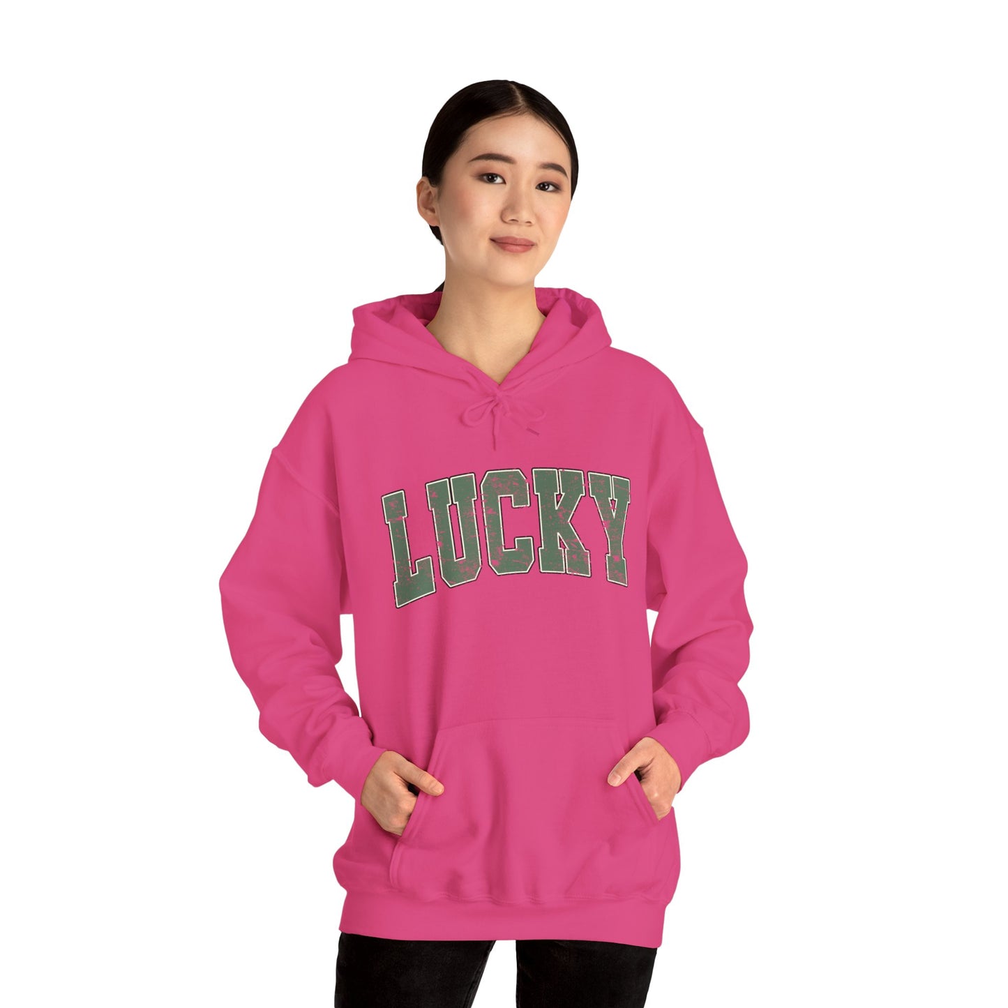 Lucky Distressed Hoodie — St. Patrick’s Day Green Vintage Lettering