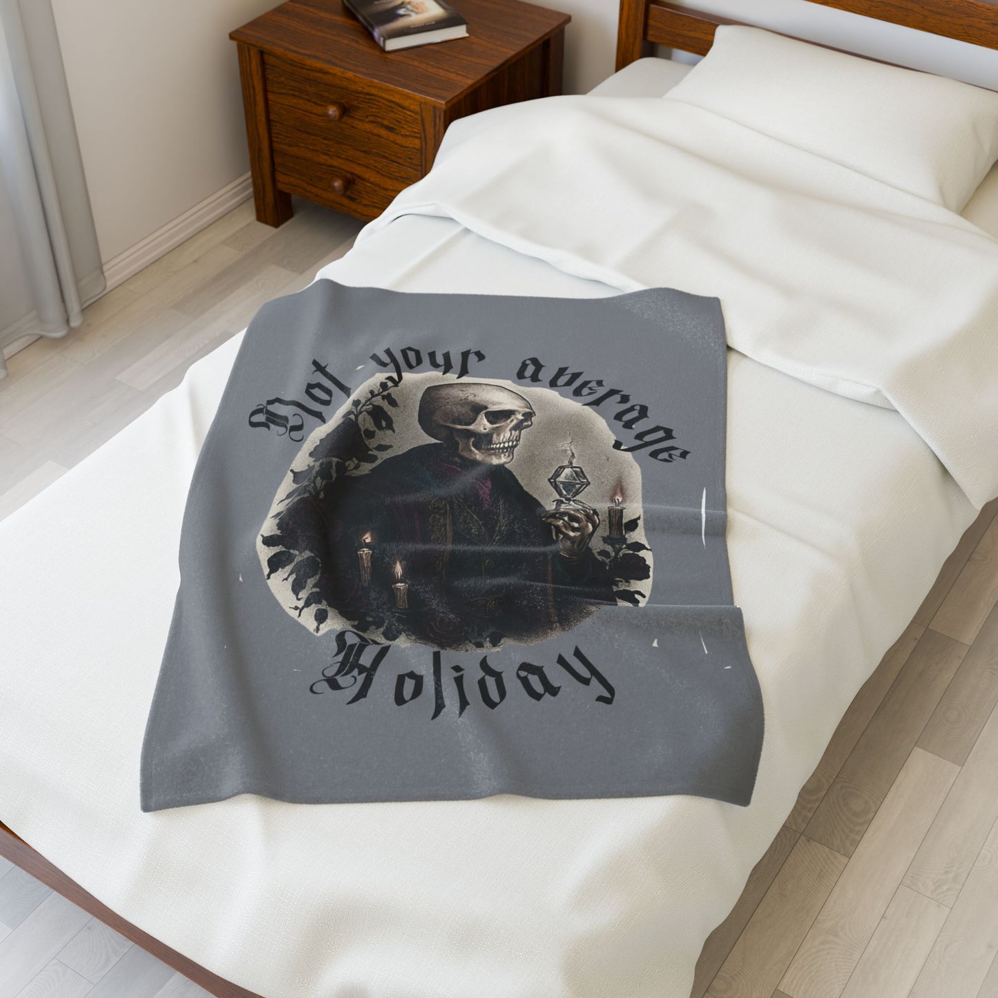 Skull Holiday Velveteen Plush Blanket – “Not Your Average Holiday” Gothic Throw