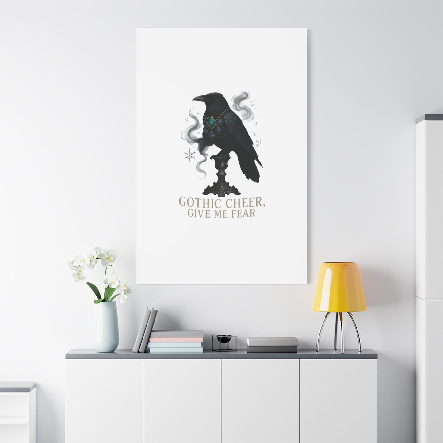 Gothic Raven Canvas Art – “Gothic Cheer, Give Me Fear” Matte Stretched Wall Decor