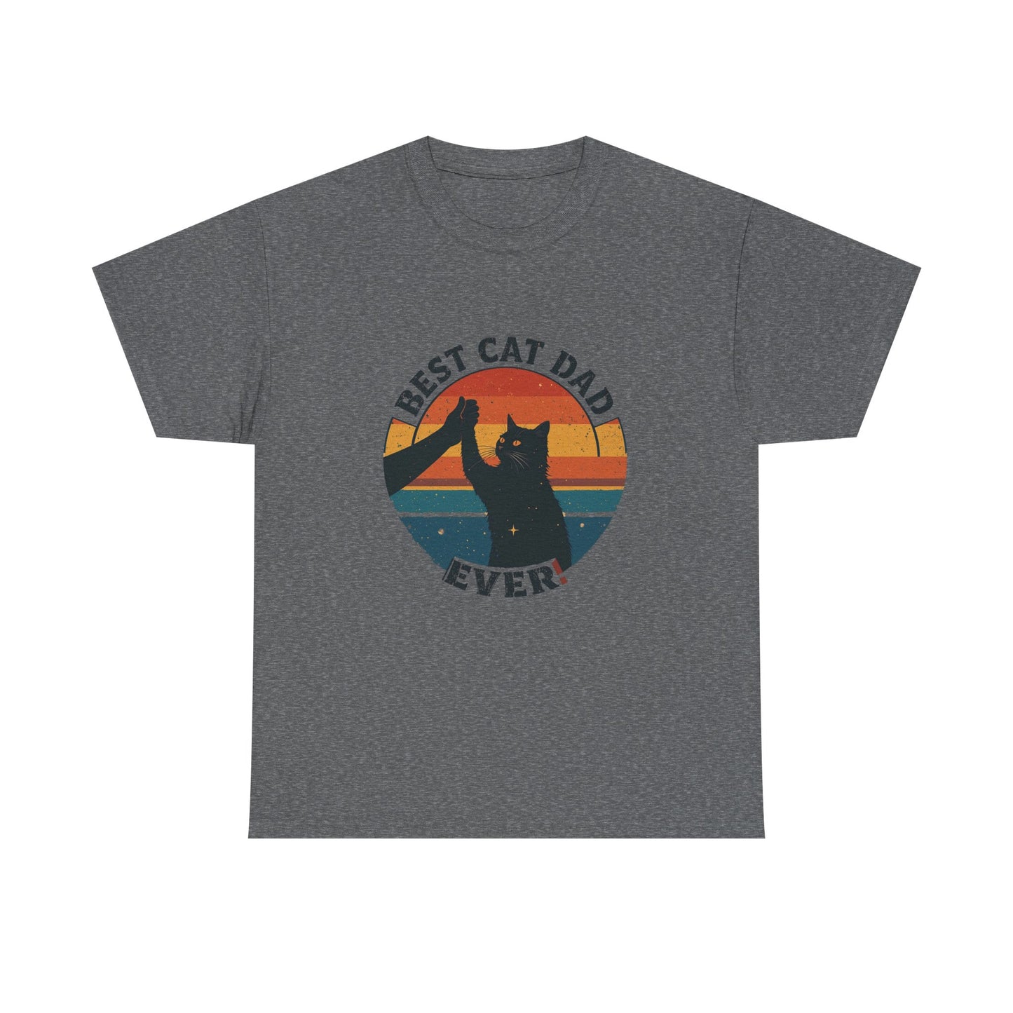 Best Cat Dad Ever Retro T-Shirt - Black Cat High Five Design