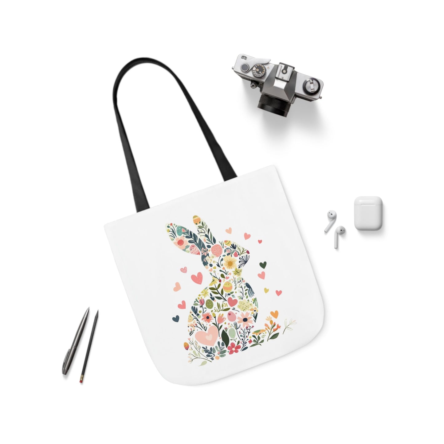Floral Bunny Canvas Tote Bag