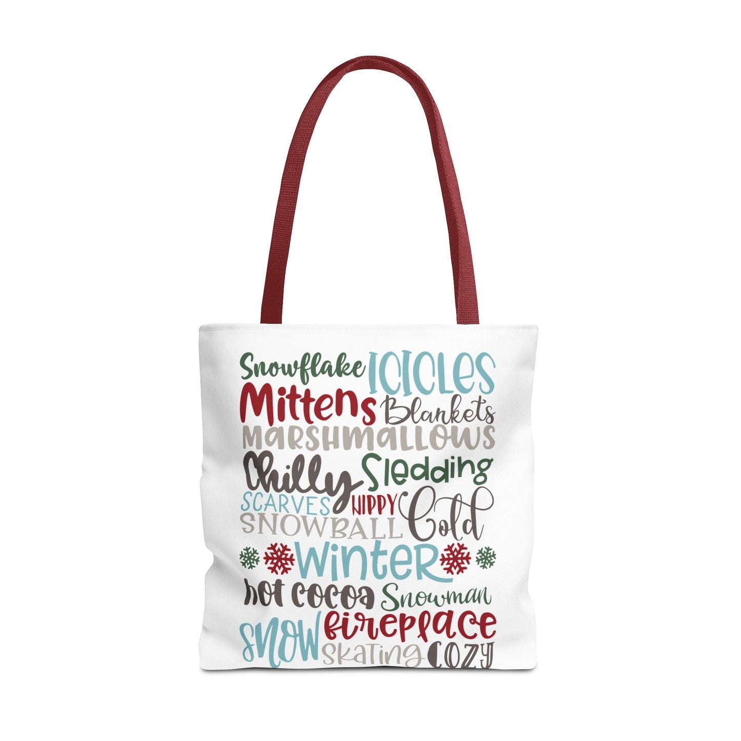 Winter Word Riot Tote Bag — Bold Typographic Holiday Tote
