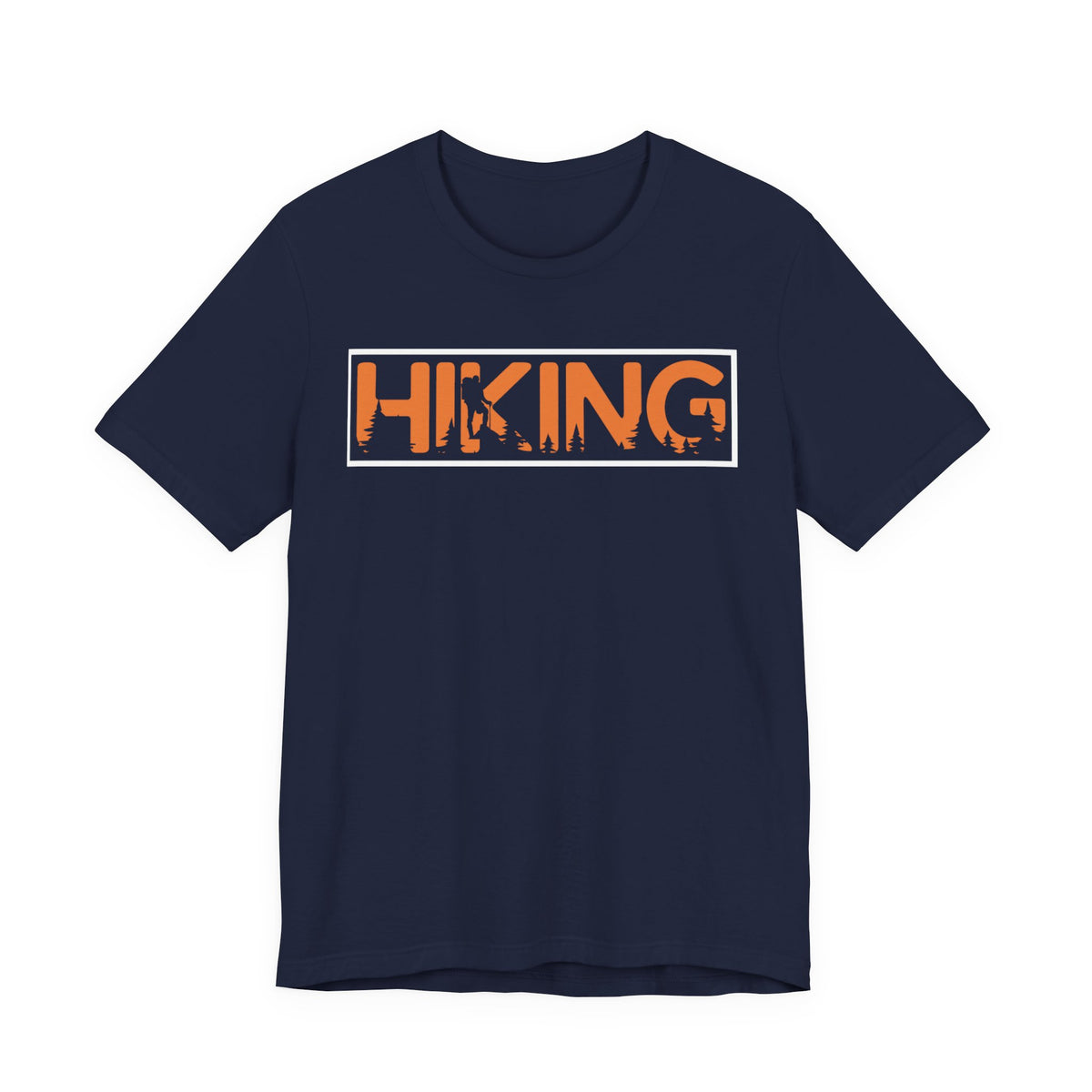 Hiking Graphic Tee — Bold Orange "HIKING" Logo T-Shirt for Outdoor Lovers
