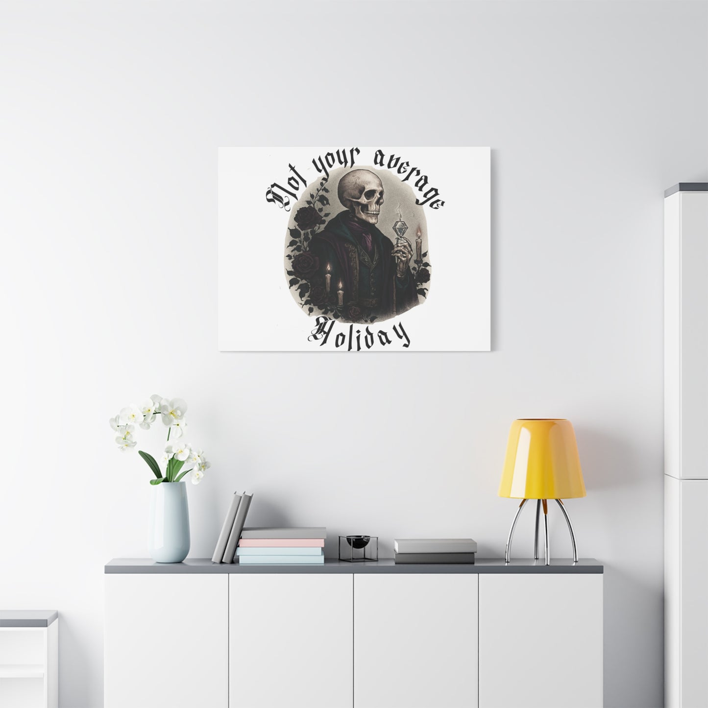Not Your Average Holiday Canvas Wall Art — Gothic Skull Skeleton with Candles & Roses