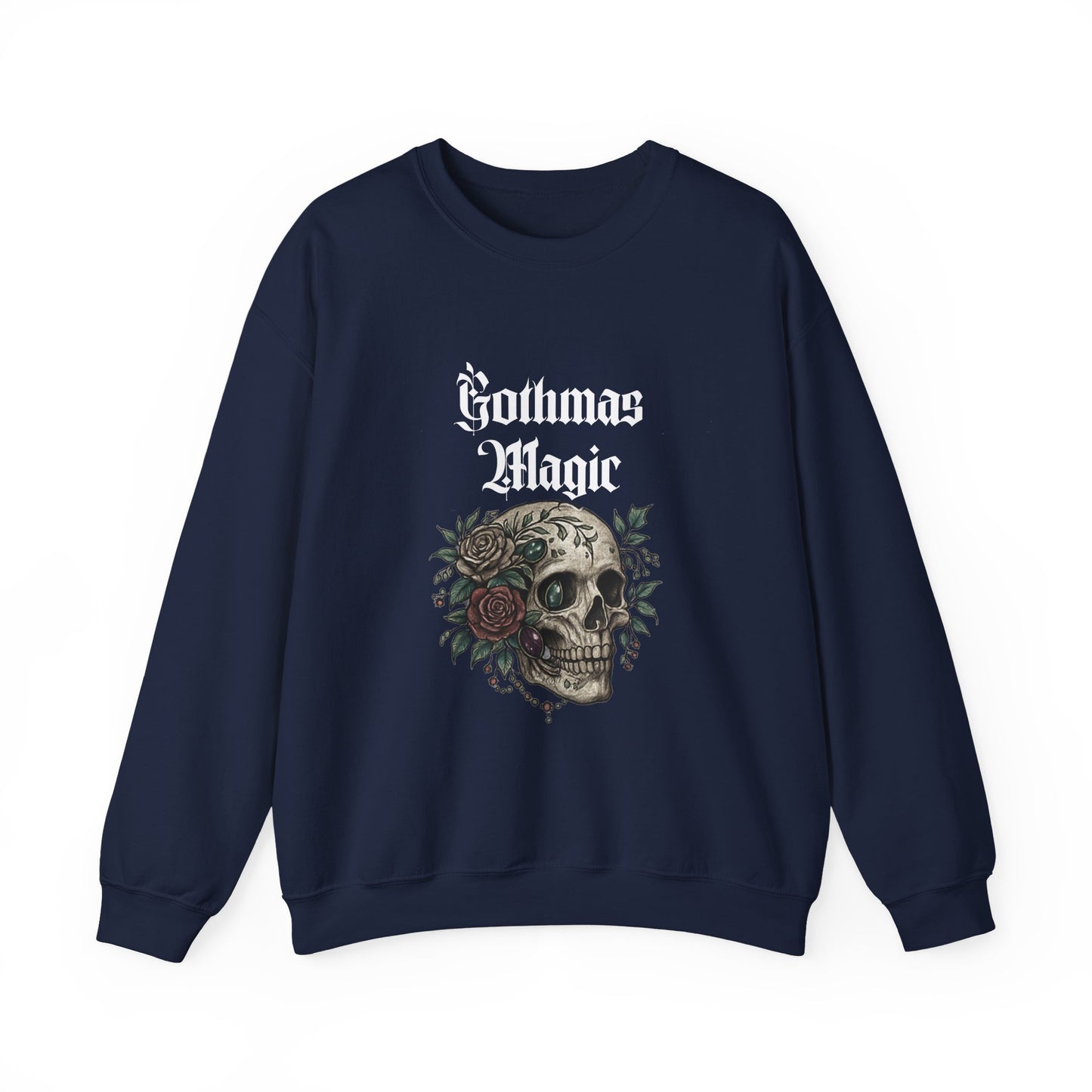 Crewneck Sweatshirt — Gothmas Magic Skull & Roses Holiday Gothic Pullover
