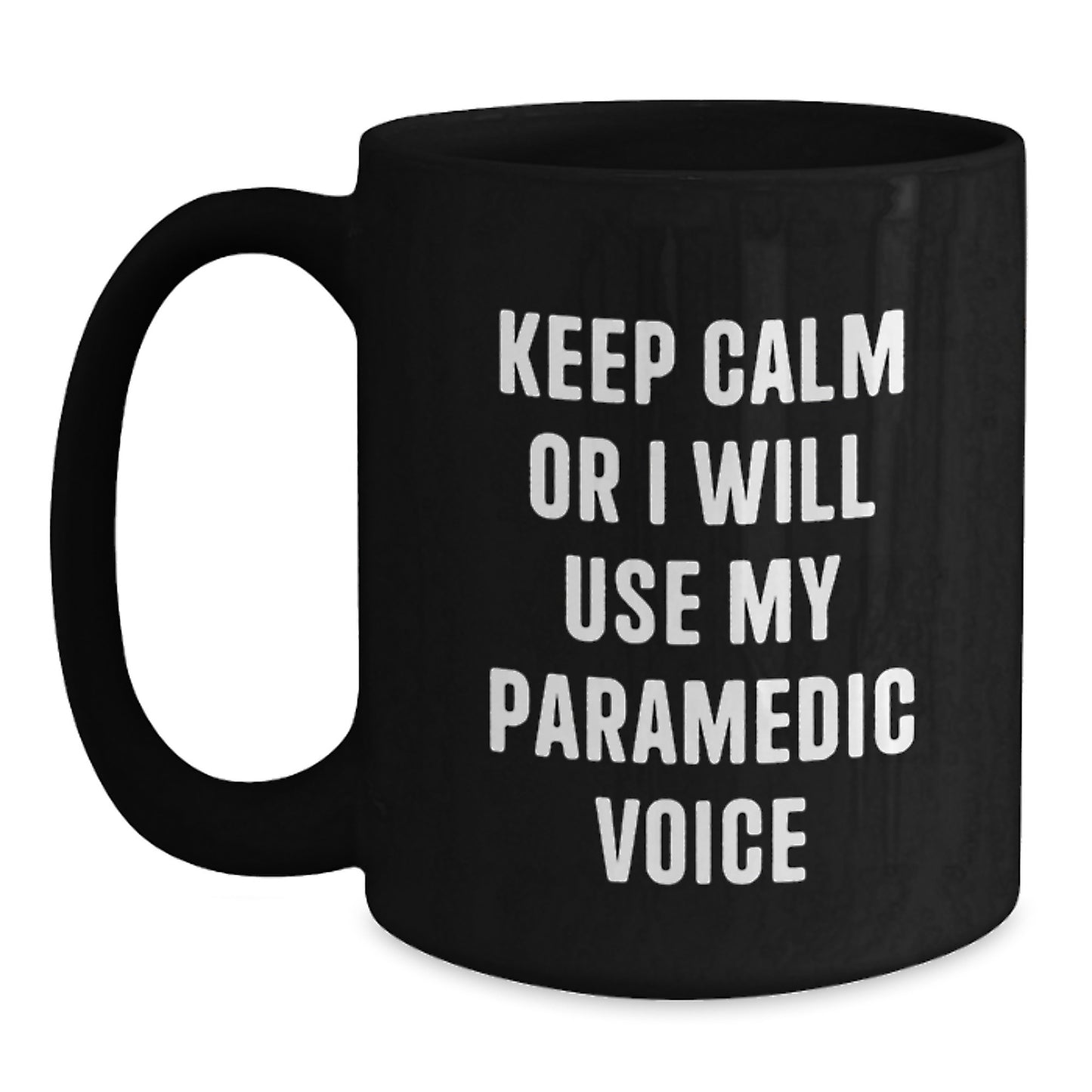 Funny Rescue Worker Gifts for Men from Coworkers - Keep Calm Or I Will Use My Rescue Worker Voice Black Coffee Mug - Unique Christmas Memorable Presents for Rescue Worker Friends - Main