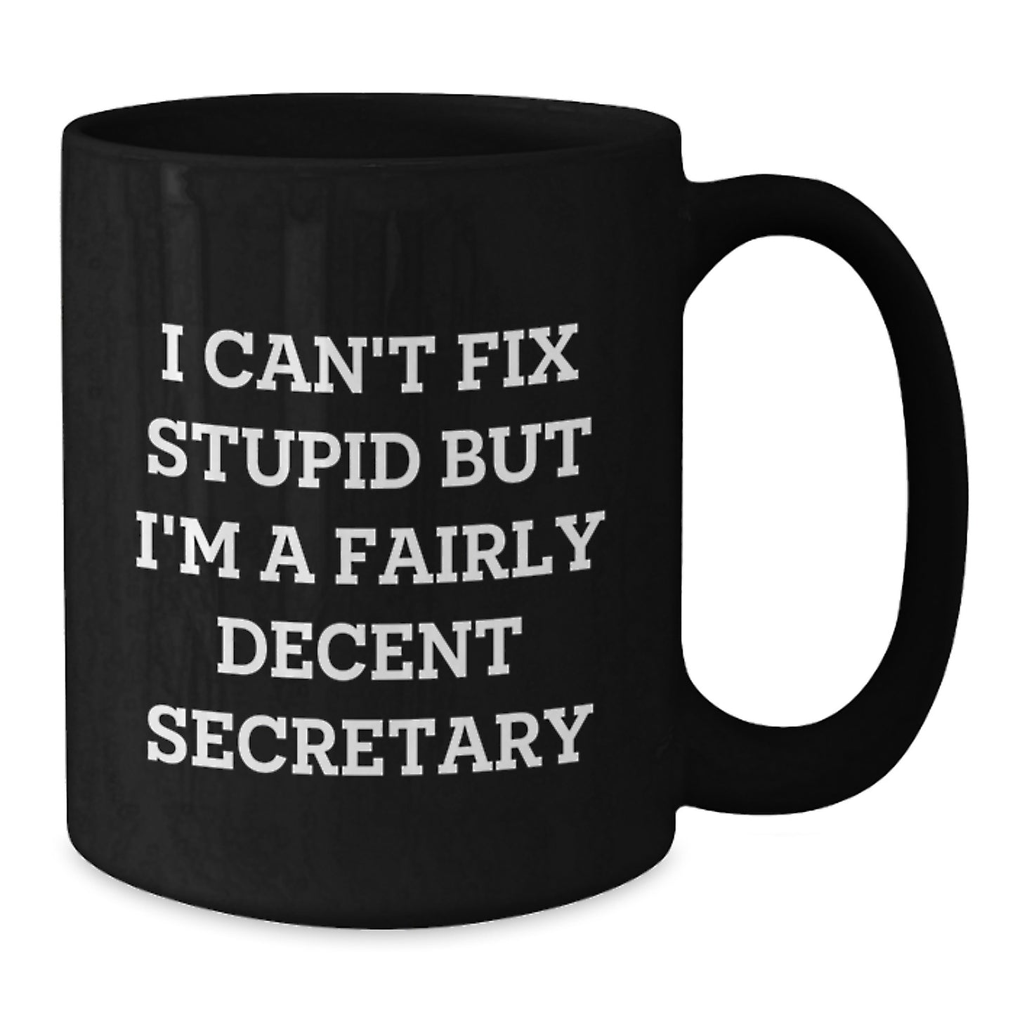 Funny Secretary Gifts, I Can't Fix Stupid But I'm A Fairly Decent Secretary, Black Coffee Mugs for Graduation from Friends, Coworkers, or Family - Additional