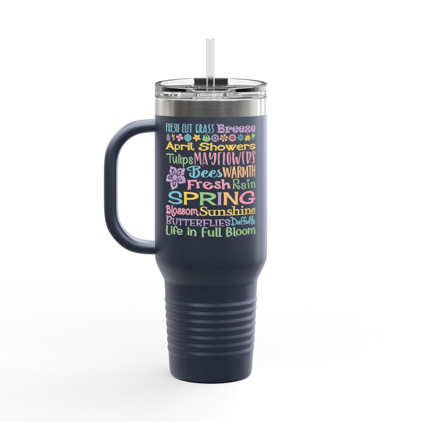 40oz Insulated Travel Mug – Colorful Summer Word Art, Vacation & Beach Tumbler