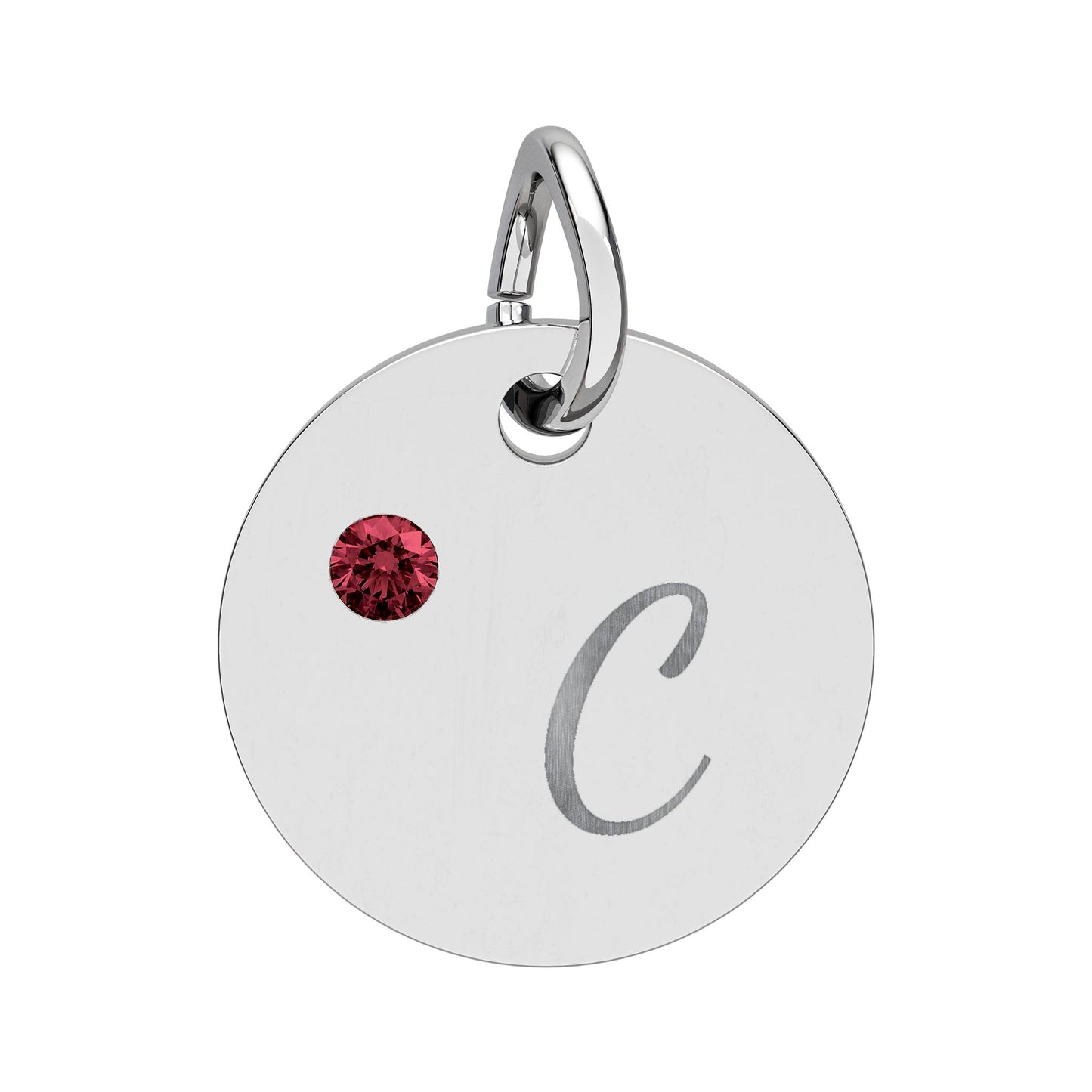Engravable Birthstone Circle Charm — Personalized Initial & Birthstone Pendant