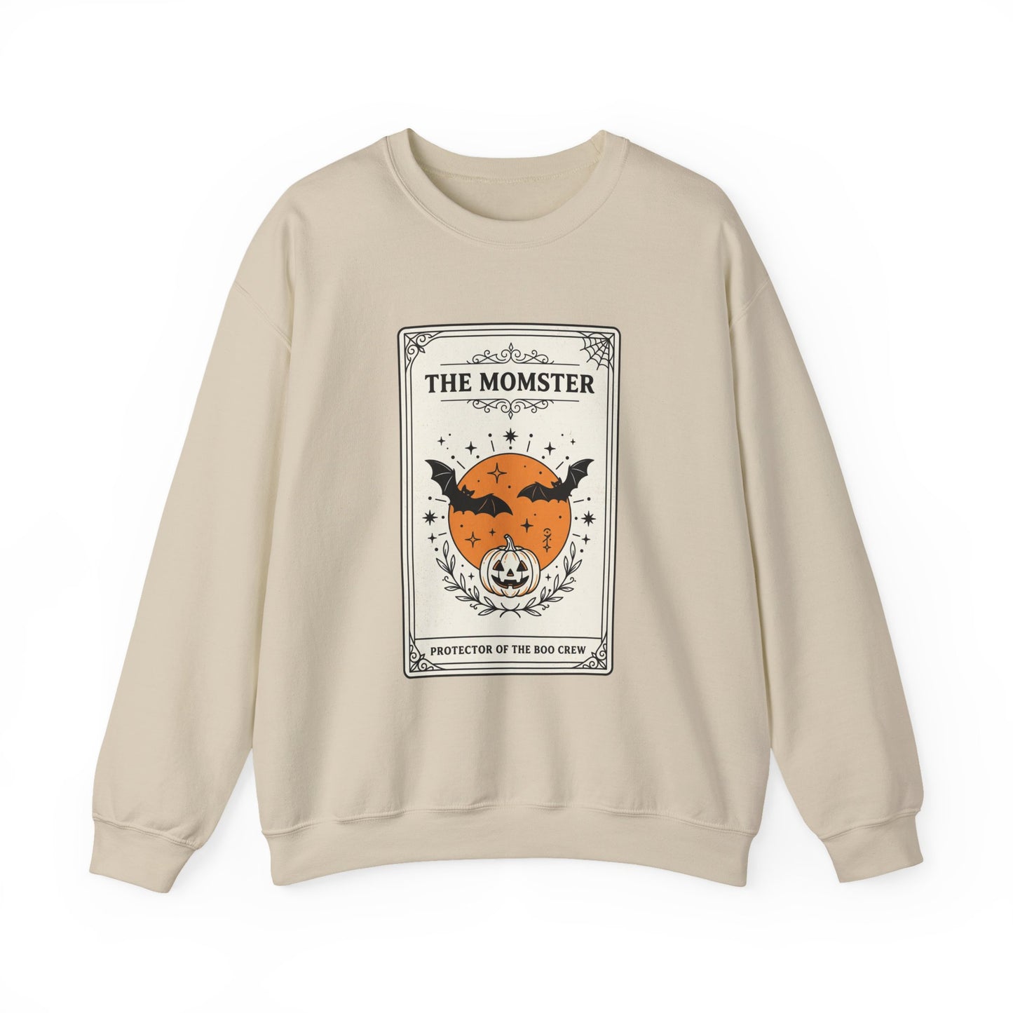 Momster Halloween Crest Crewneck Sweatshirt | bats, pumpkin, gothic vintage