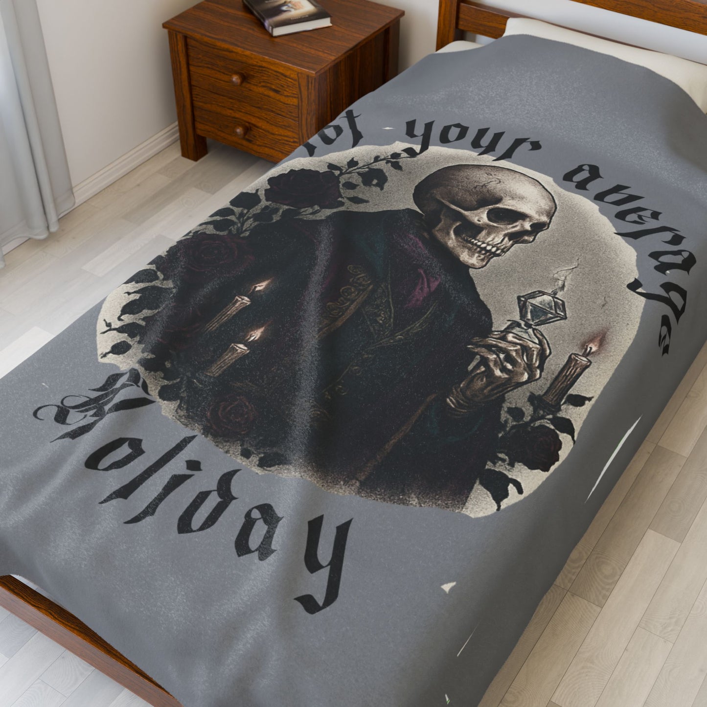 Skull Holiday Velveteen Plush Blanket – “Not Your Average Holiday” Gothic Throw