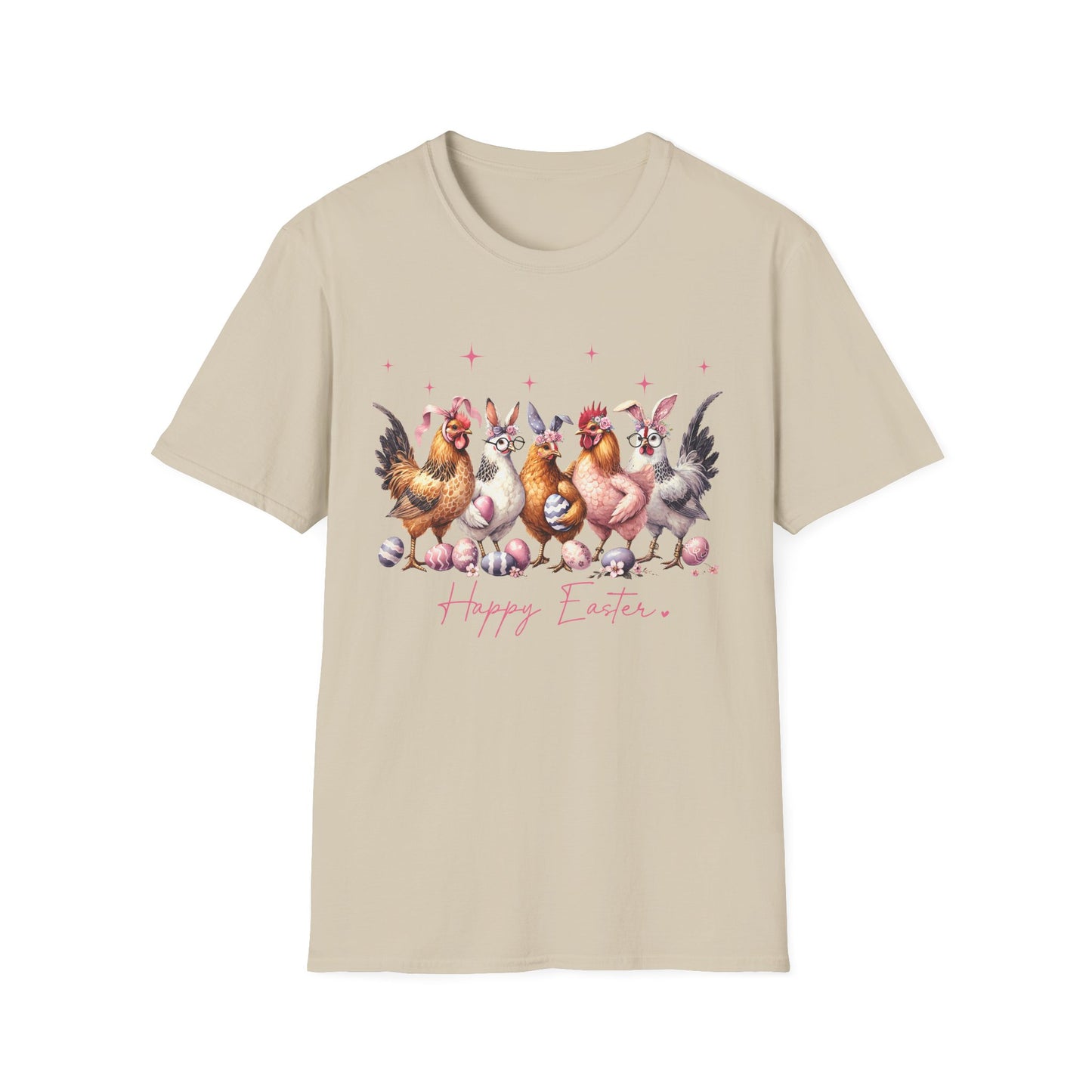Easter Hens T-Shirt — Cute Chickens & Eggs "Happy Easter" Graphic