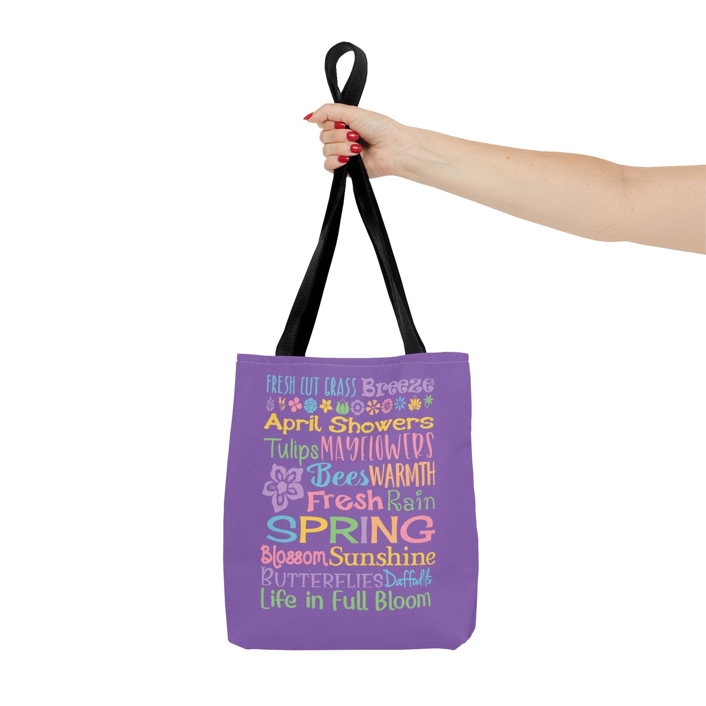 Spring Word Riot Purple Tote Bag — Pastel Floral Typography Tote