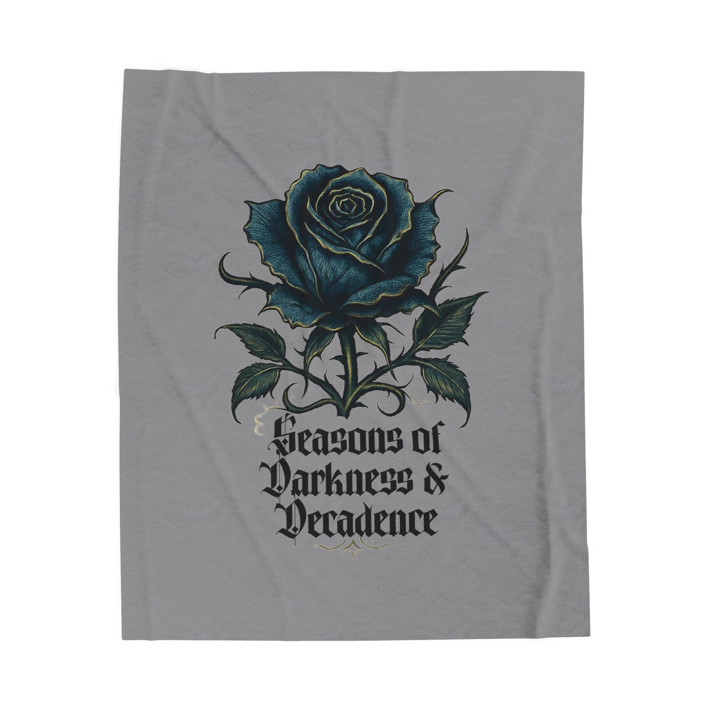 Velveteen Plush Blanket — Gothic Blue Rose “Seasons of Darkness & Decadence” Cozy Throw