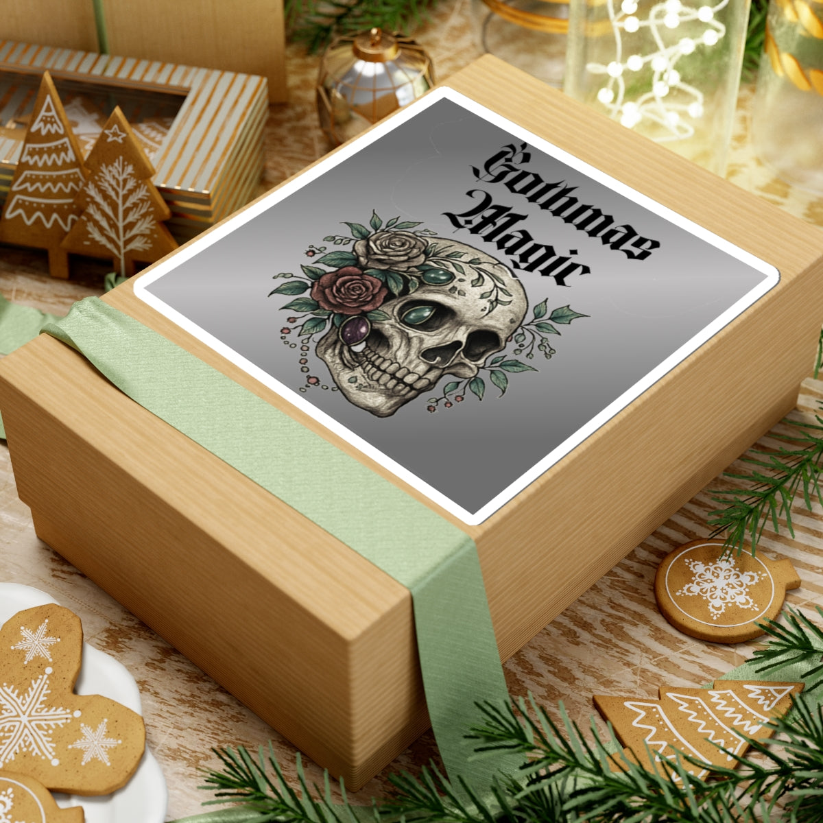 Gothmas Magic Skull Sticker — Gothic Floral Kiss-Cut Sticker
