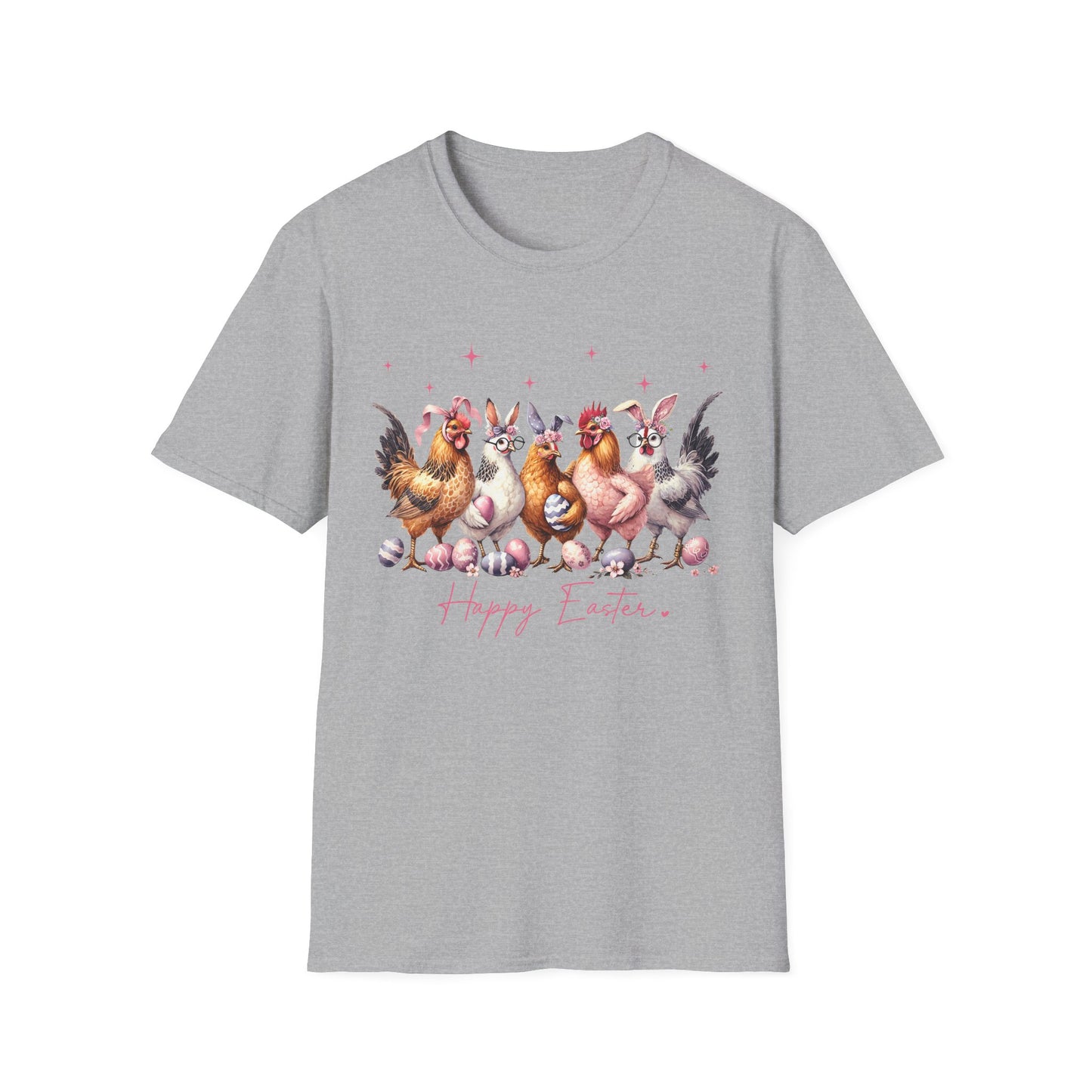 Easter Hens T-Shirt — Cute Chickens & Eggs "Happy Easter" Graphic