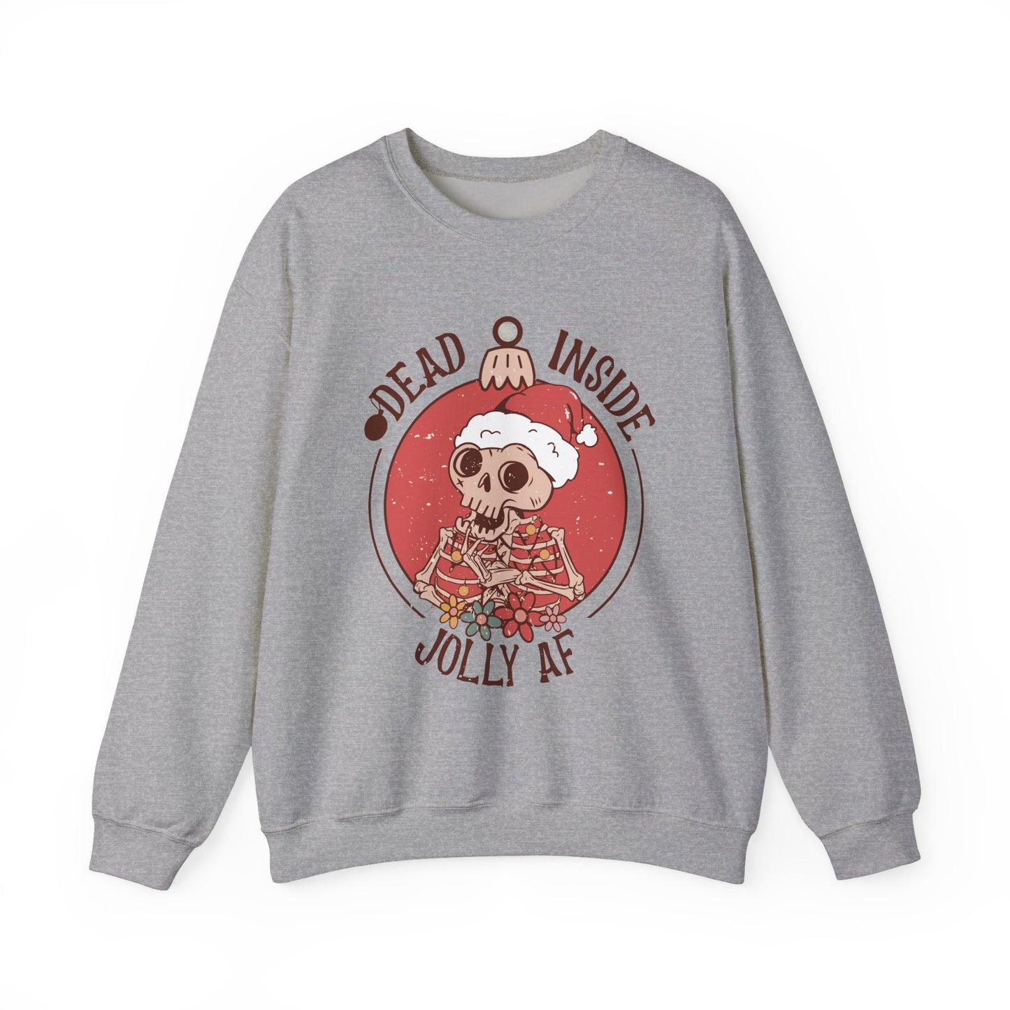 Holiday Skull Sweatshirt — "Dead Inside, Jolly AF" Christmas Crewneck
