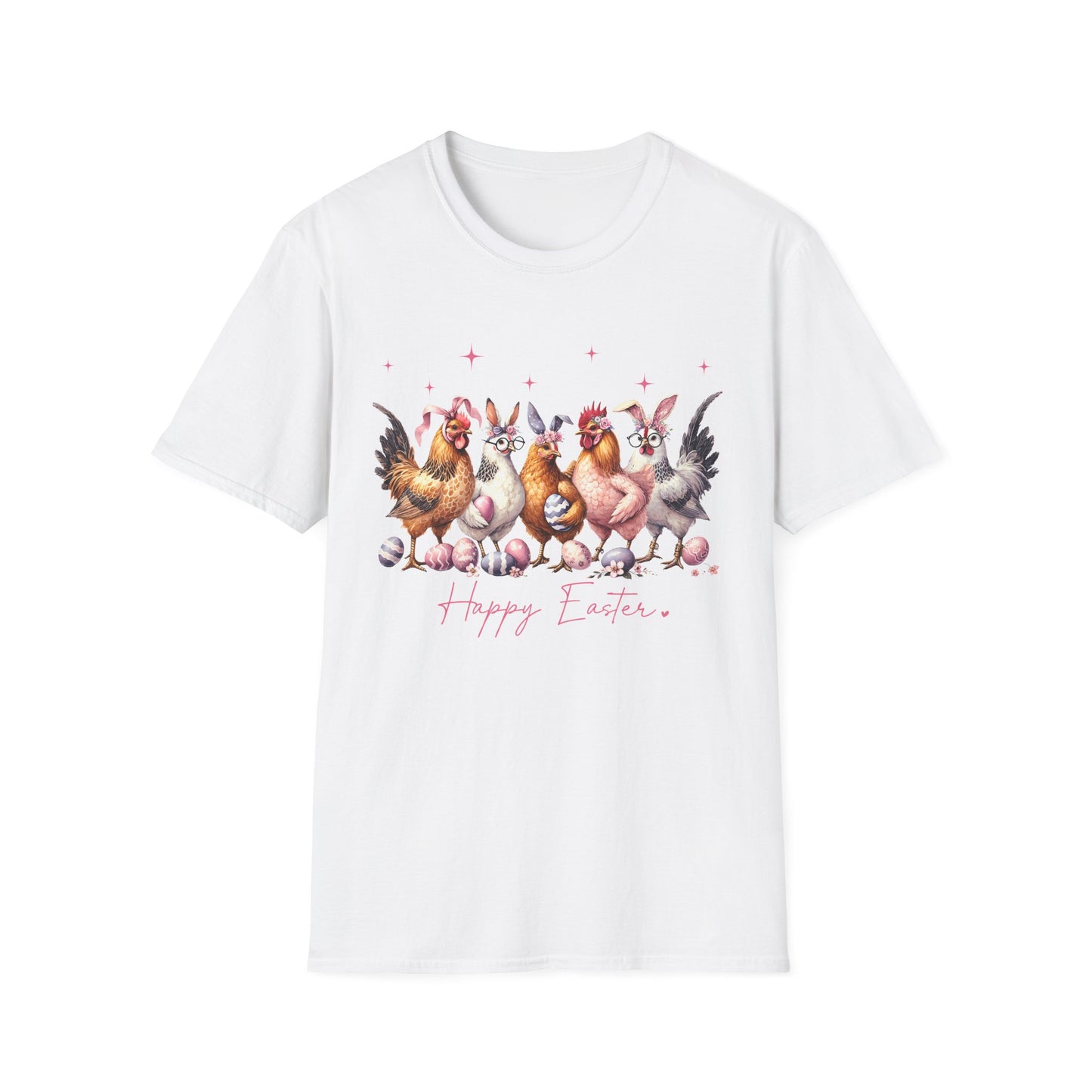 Easter Hens T-Shirt — Cute Chickens & Eggs "Happy Easter" Graphic