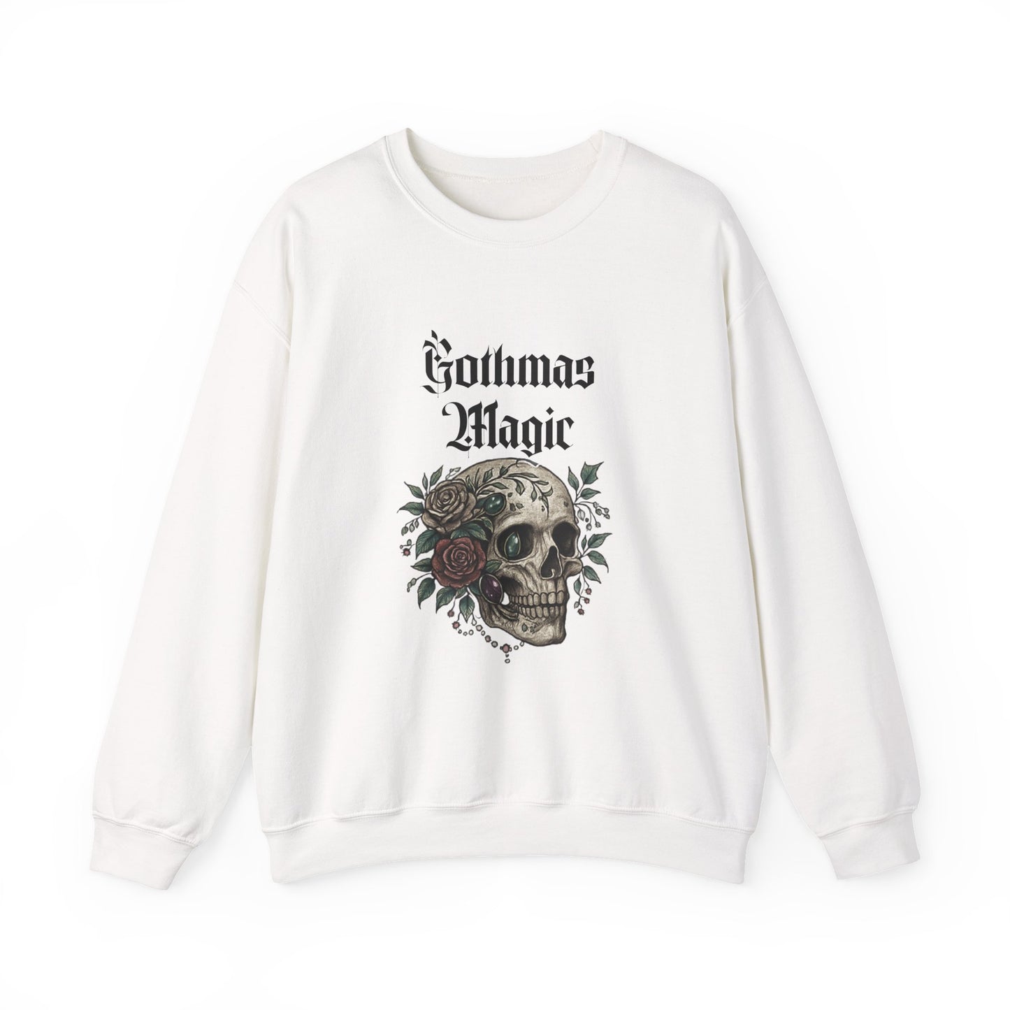Crewneck Sweatshirt — Gothmas Magic Skull & Roses Holiday Gothic Pullover